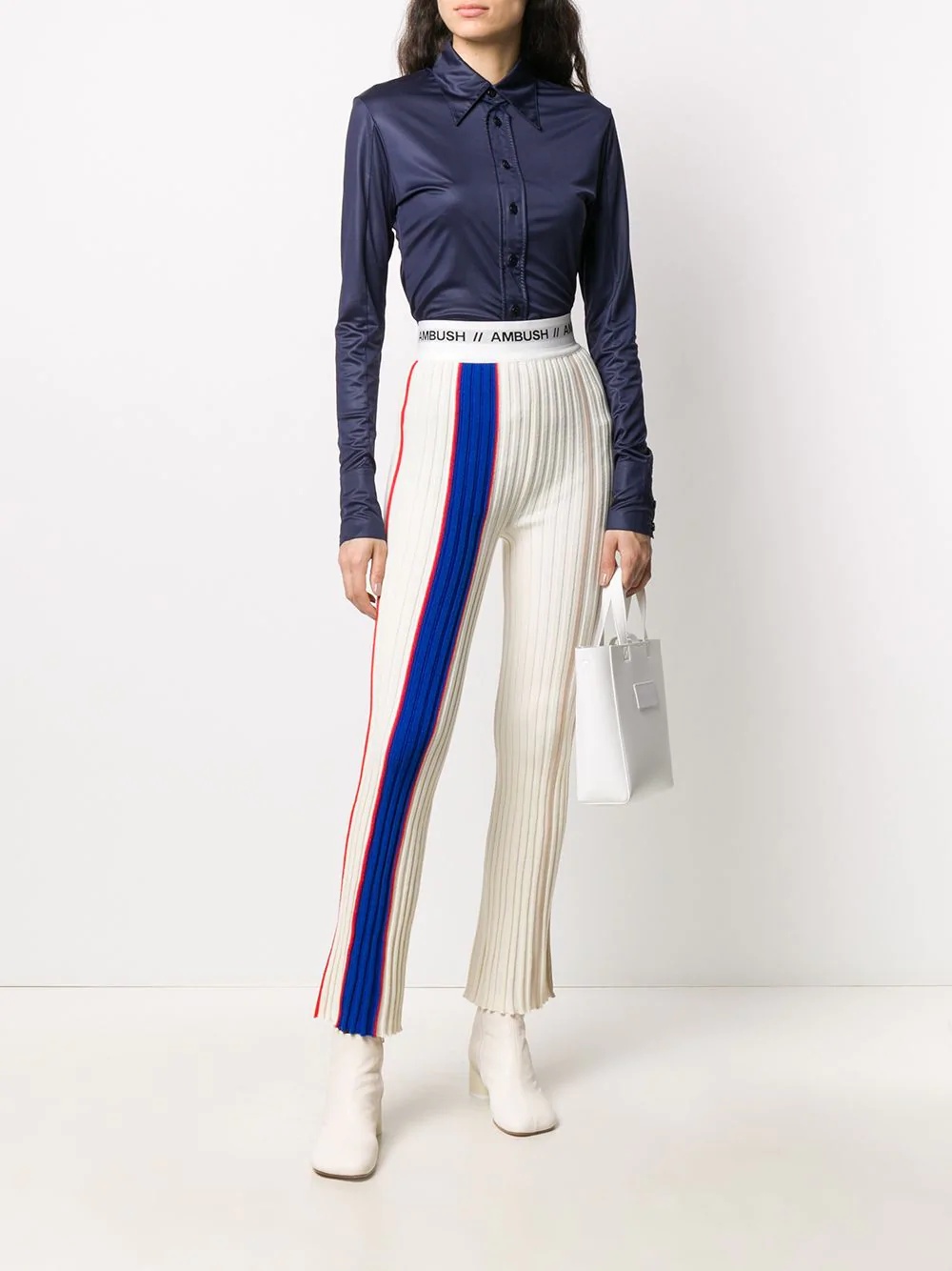 logo band ribbed trousers - 3