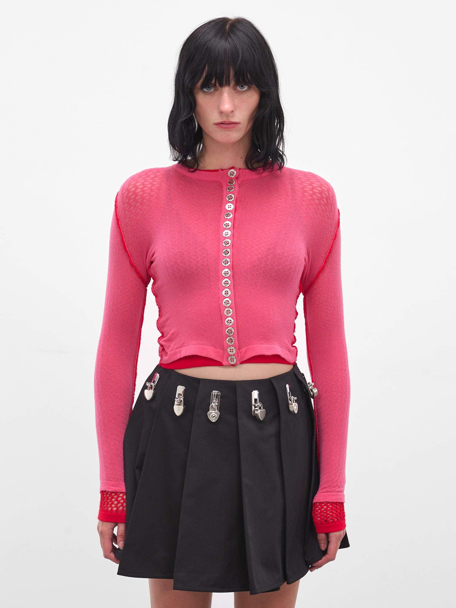 Pink Fishnet Layered Cardigan - 1