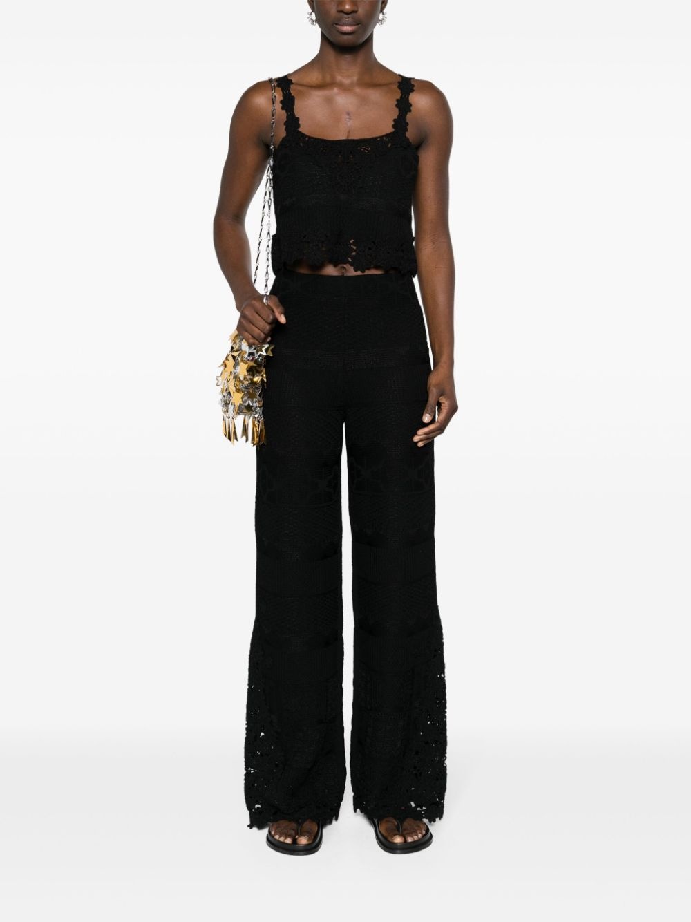 floral-appliquÃ© knitted trousers - 2