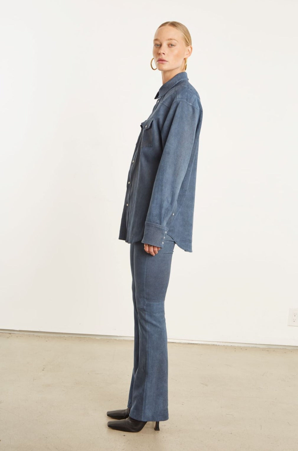 DENIM SUEDE WESTERN BUTTON DOWN - 3