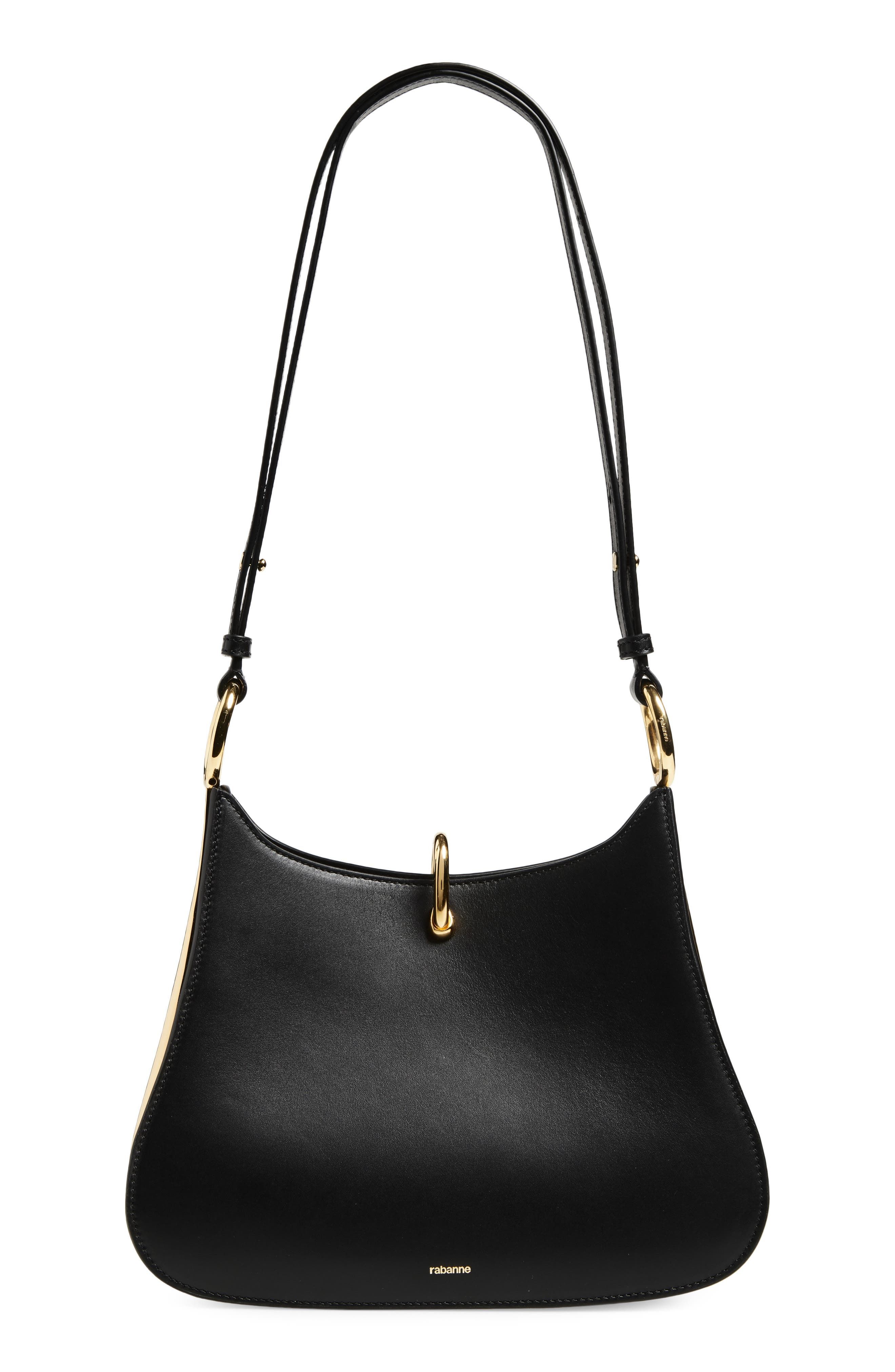 Rabanne The Medium Ring Leather Shoulder Bag in Black /Gold at Nordstrom - 1