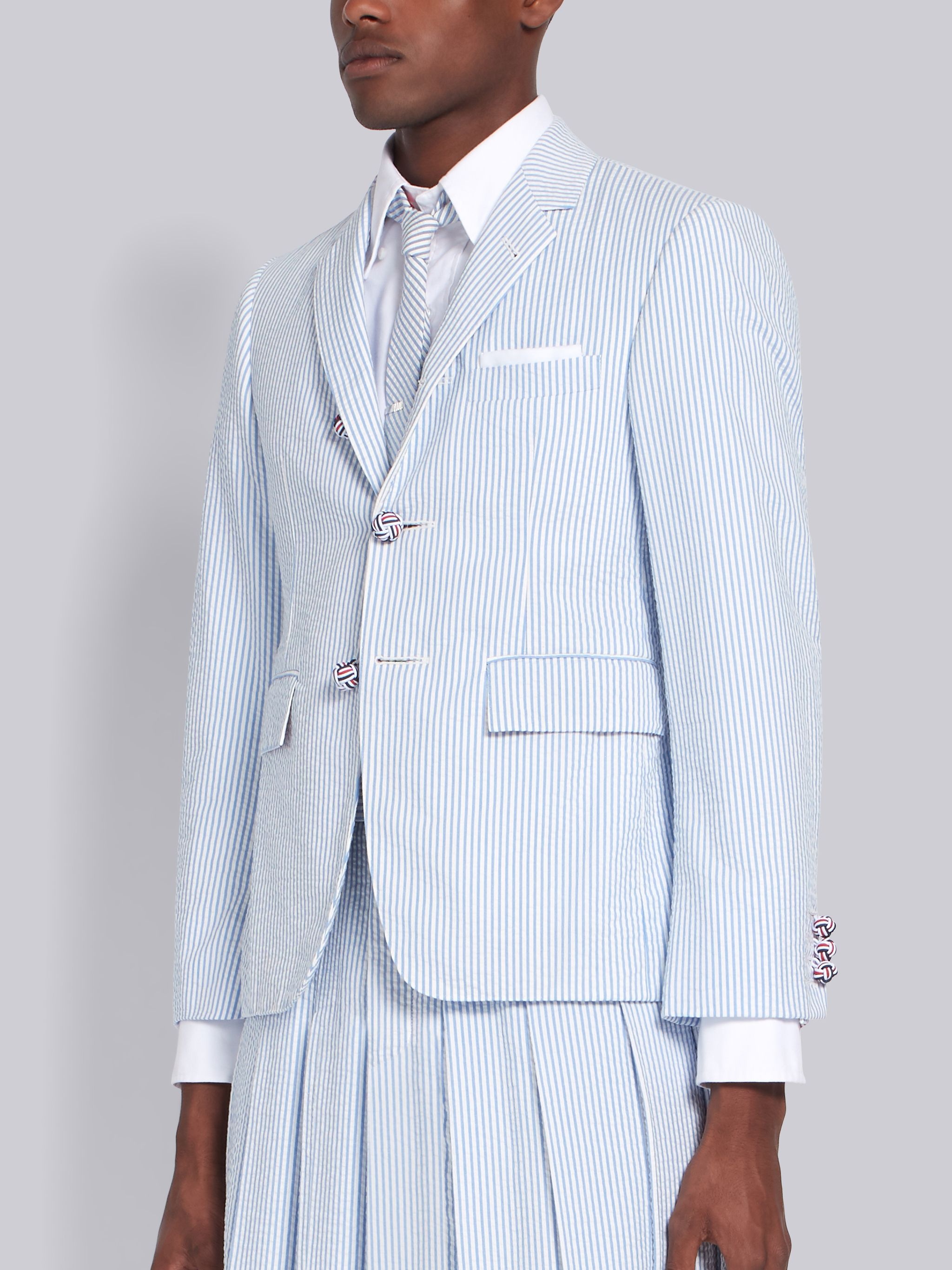 Blue Seersucker Stripe Classic Sport Coat - 2