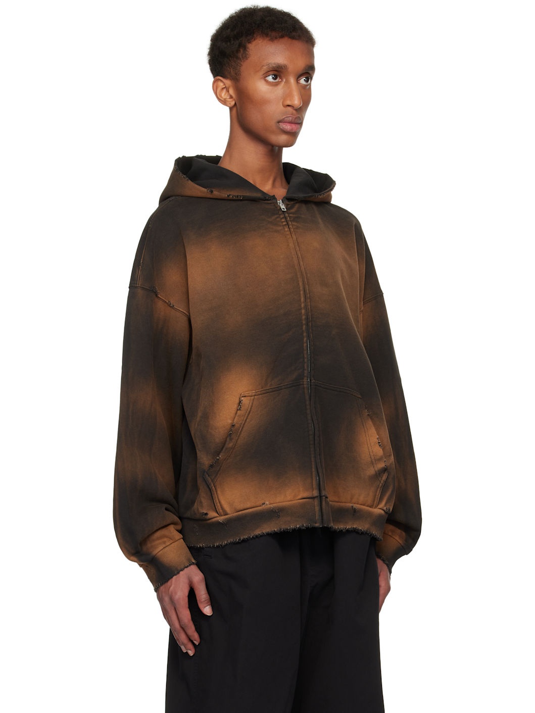 Black Distressed Zip-up Hoodie - 2