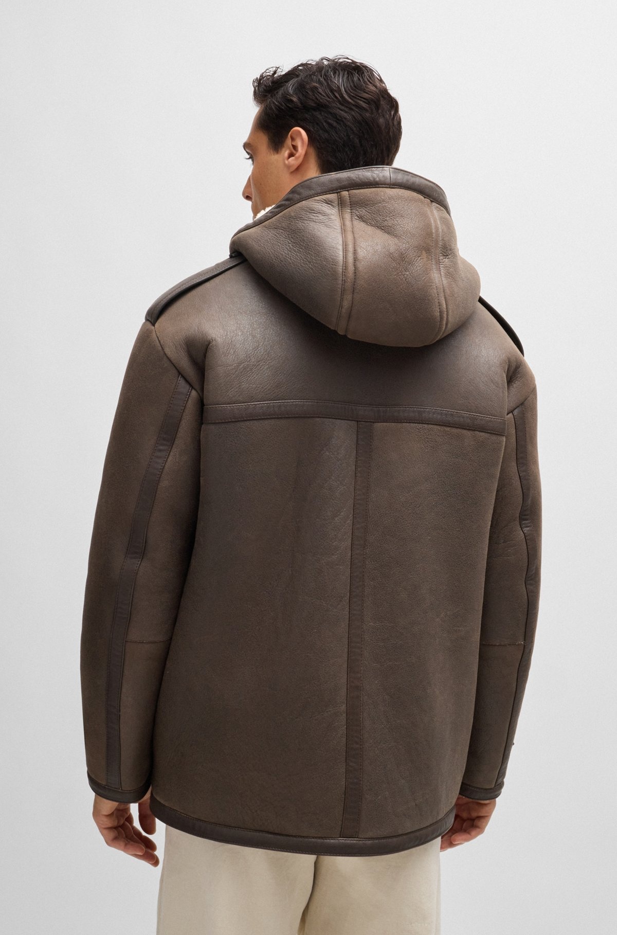 REGULAR-FIT HOODED COAT IN SHEEPSKIN WITH PATCH POCKETS - 4