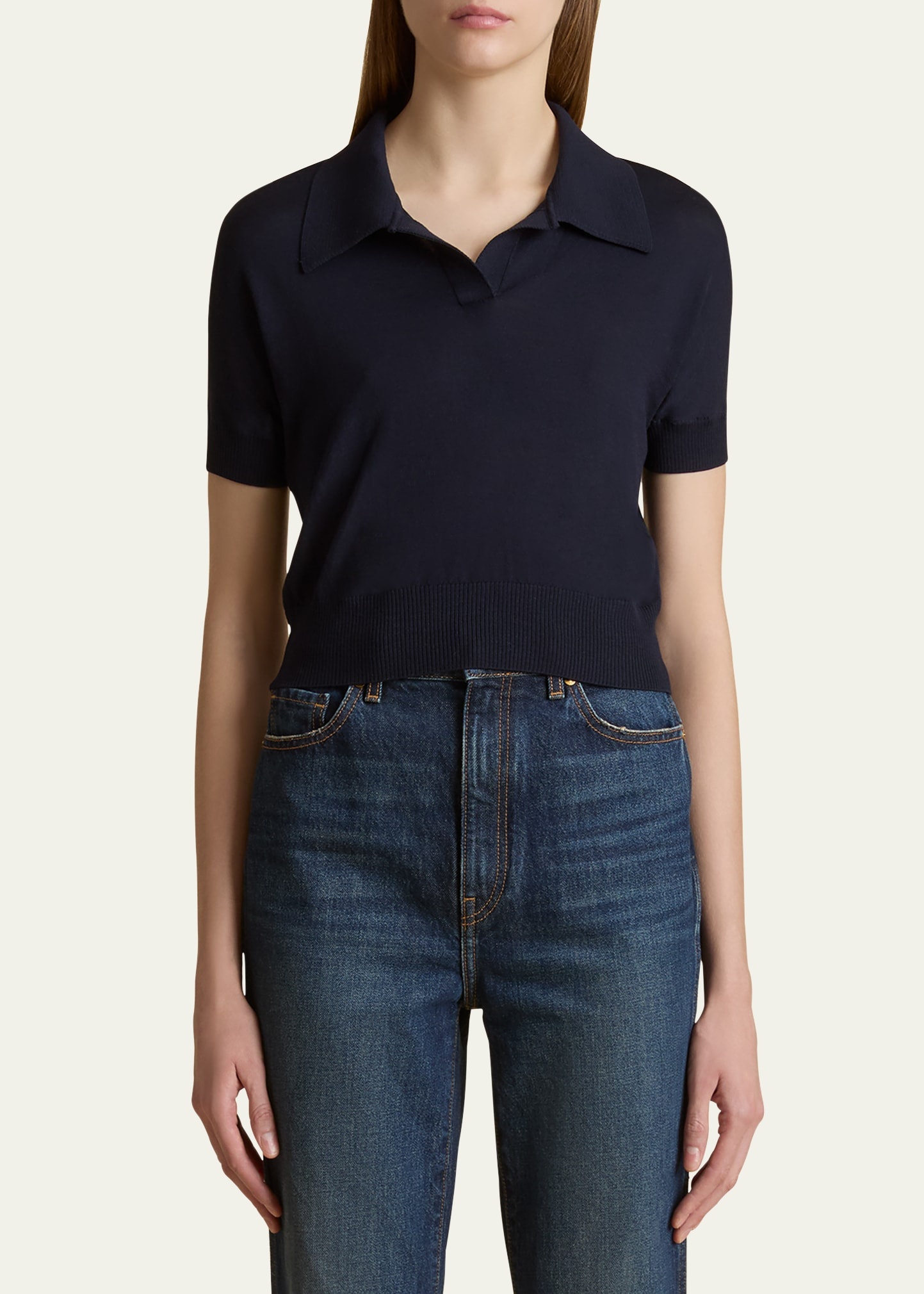 Morgane Short-Sleeve Crop Polo Top - 4