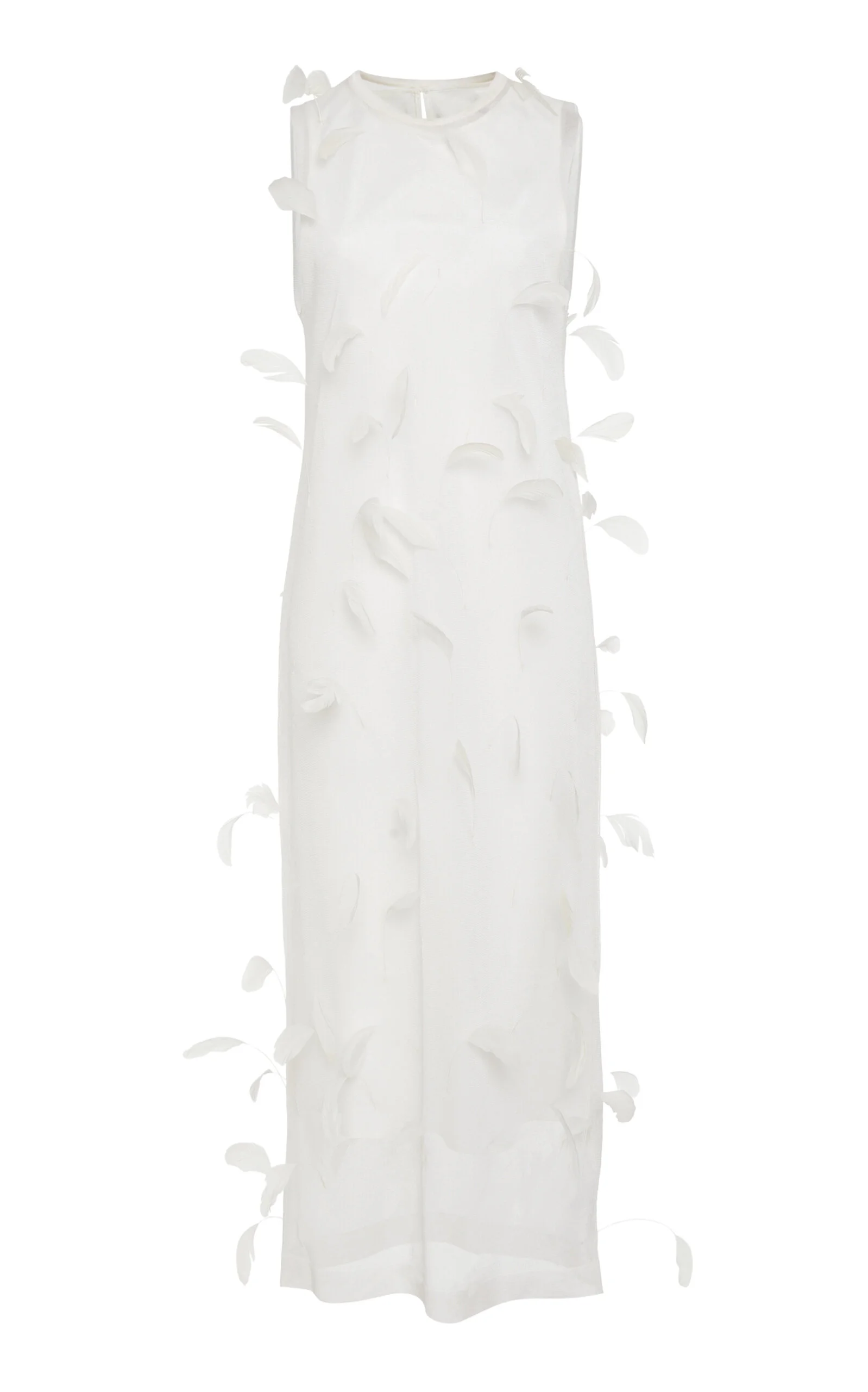 Feather-Embroidered Silk Midi Dress white - 1