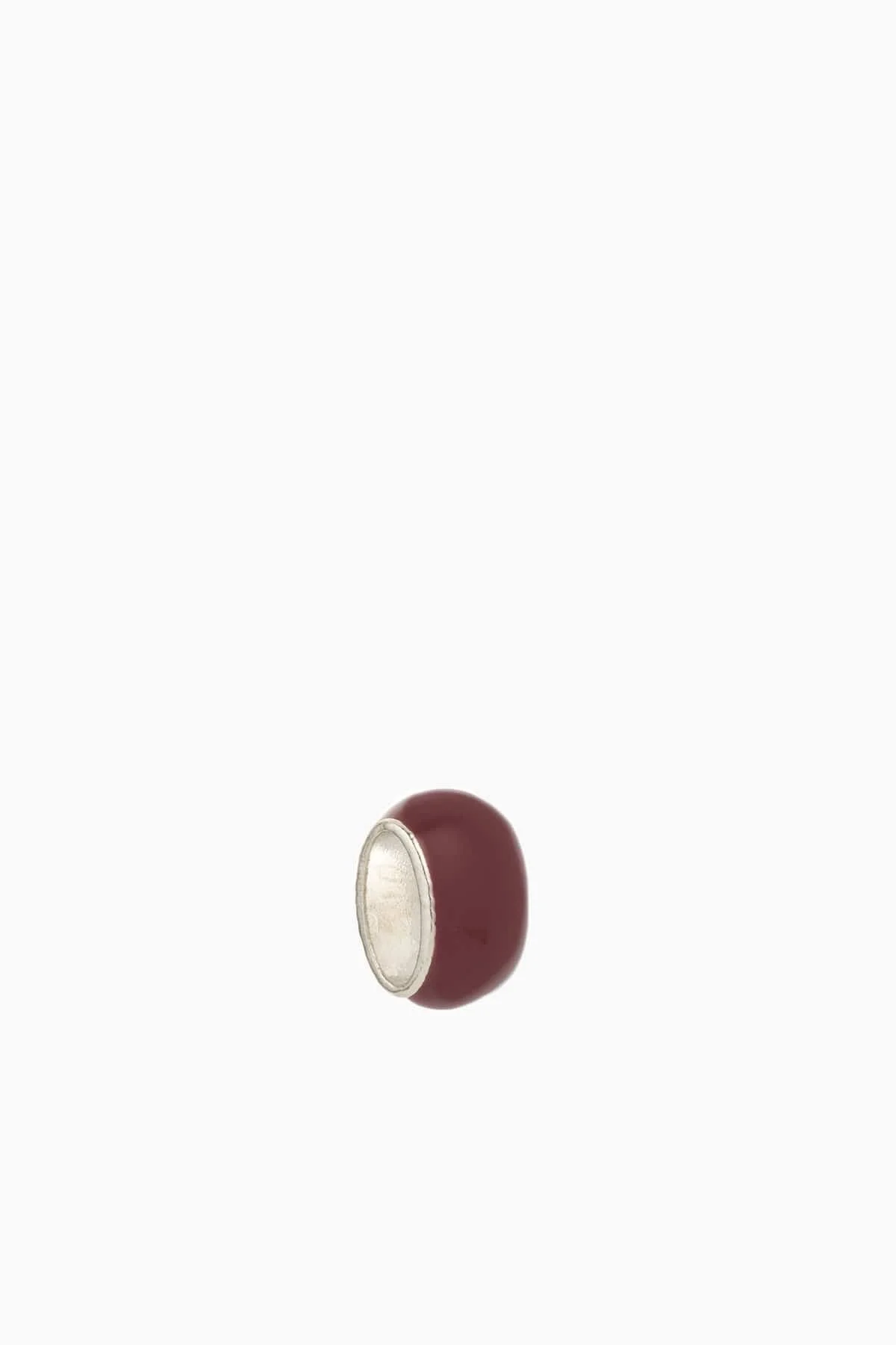 Wide Maroon Enamel Bead in Sterling Silver - 1