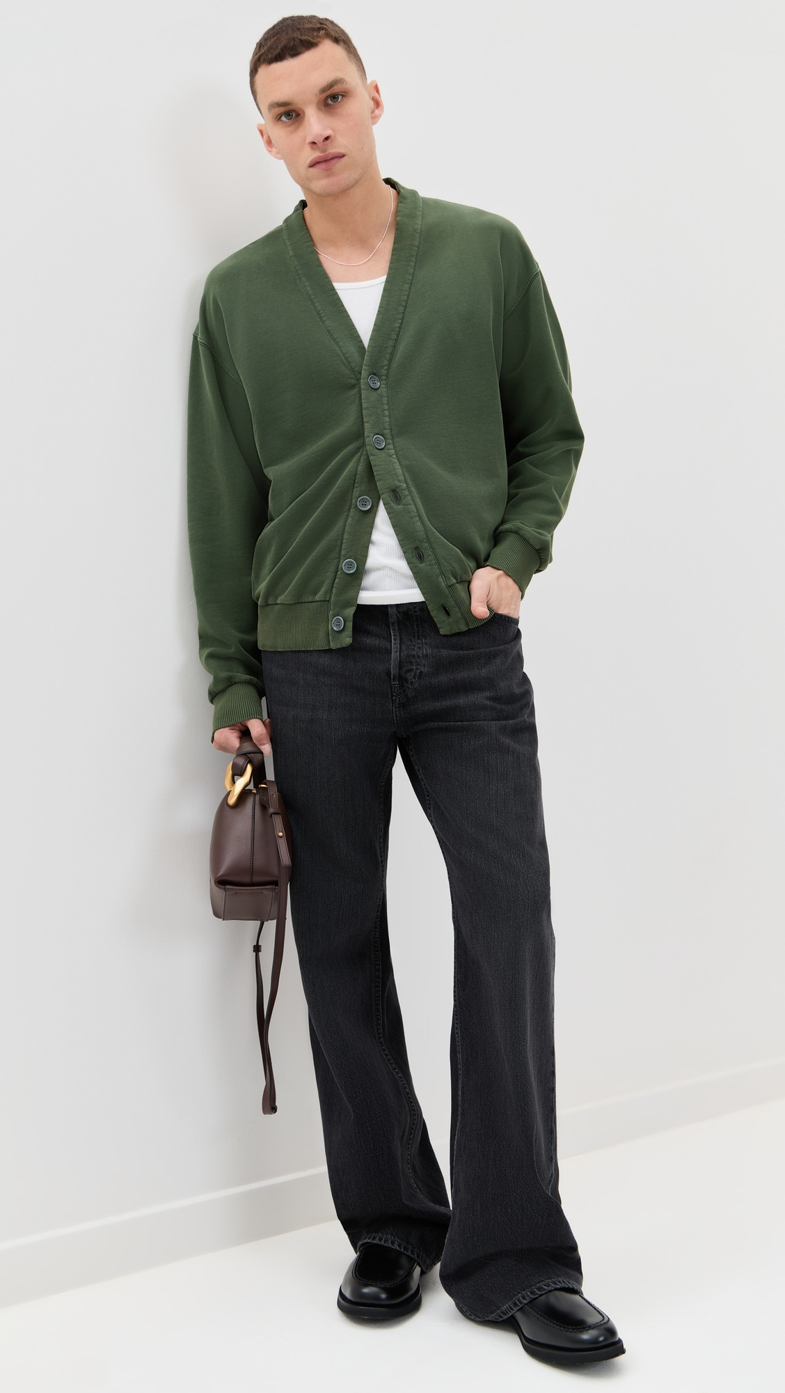 Garment Dye V Neck Cardigan - 4