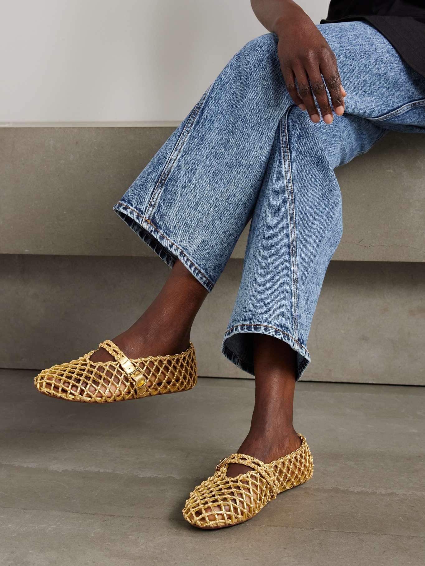 Metallic woven leather ballet flats Gold - 2
