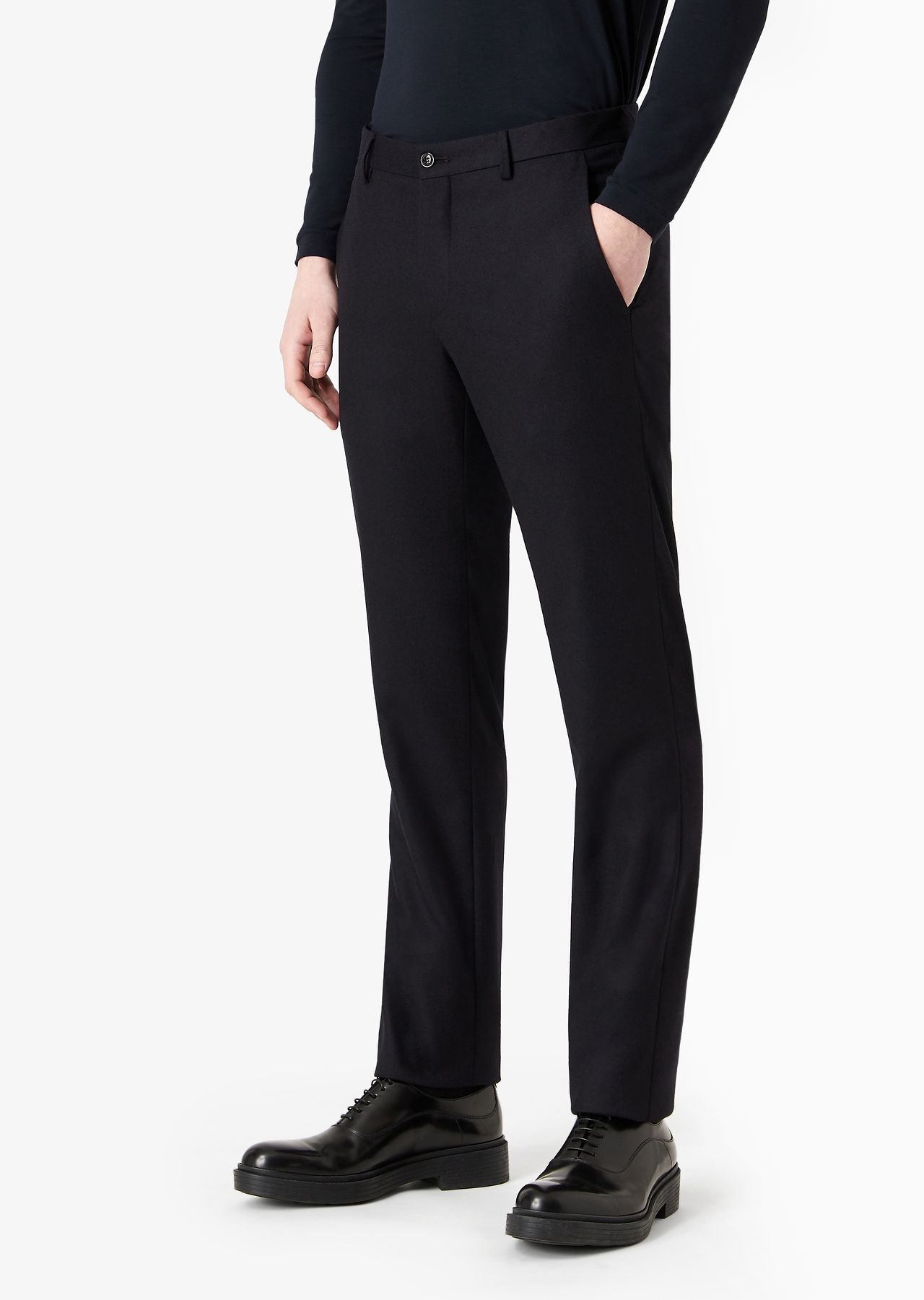 Stretch melange flannel flat front trousers - 2
