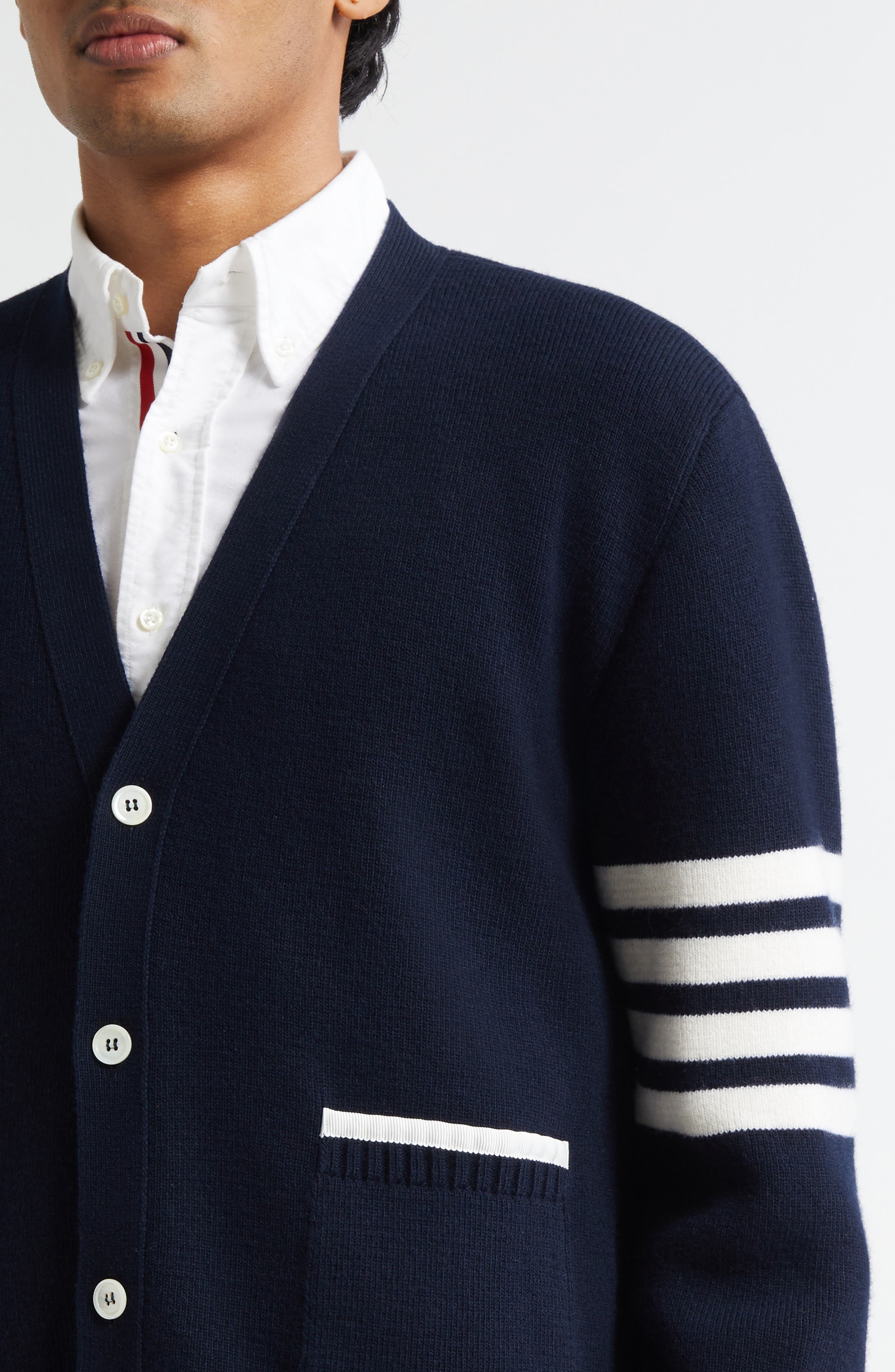 Thom Browne 4-Bar Milano Stitch Virgin Wool Cardigan in Navy at Nordstrom - 4