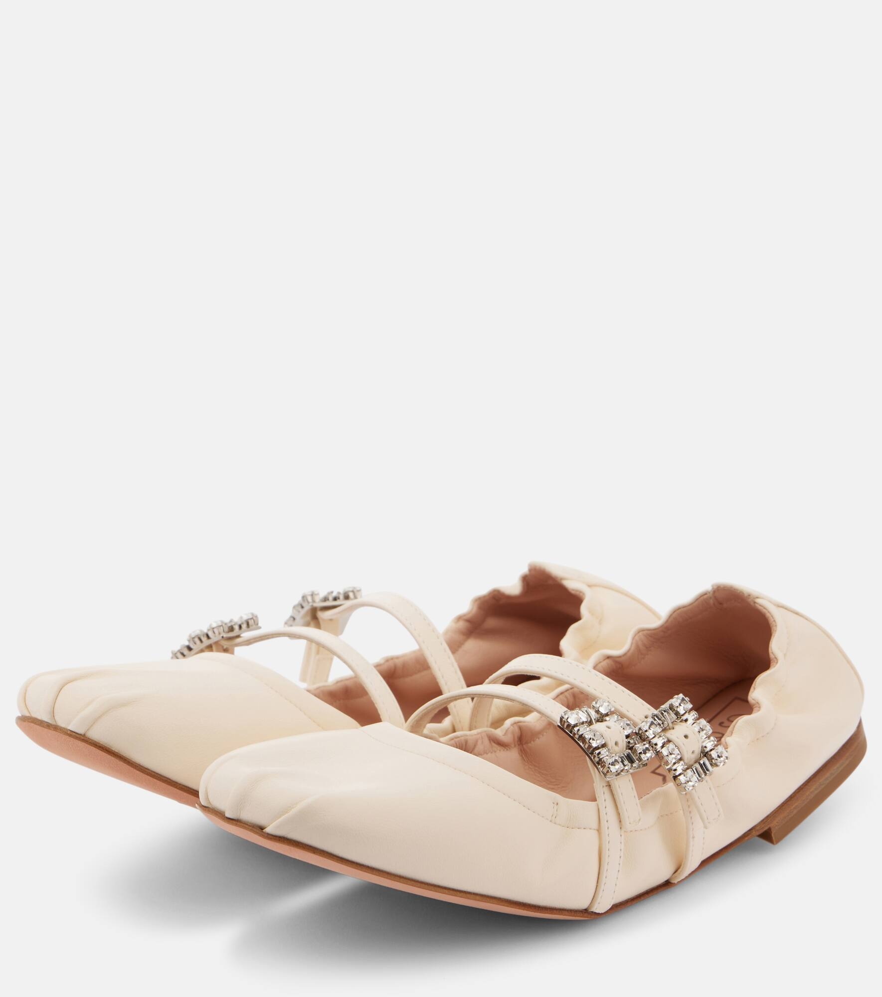 Crystal-embellished leather ballet flats - 5