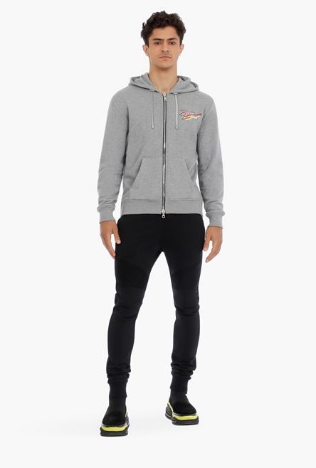 Gray cotton sweatshirt with small multicolor Balmain Paris logo - 2
