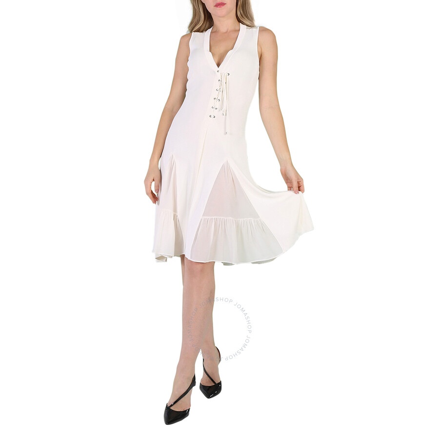 Roberto Cavalli Ladies Natural White Viscose And Silk V-Neck Dress - 4