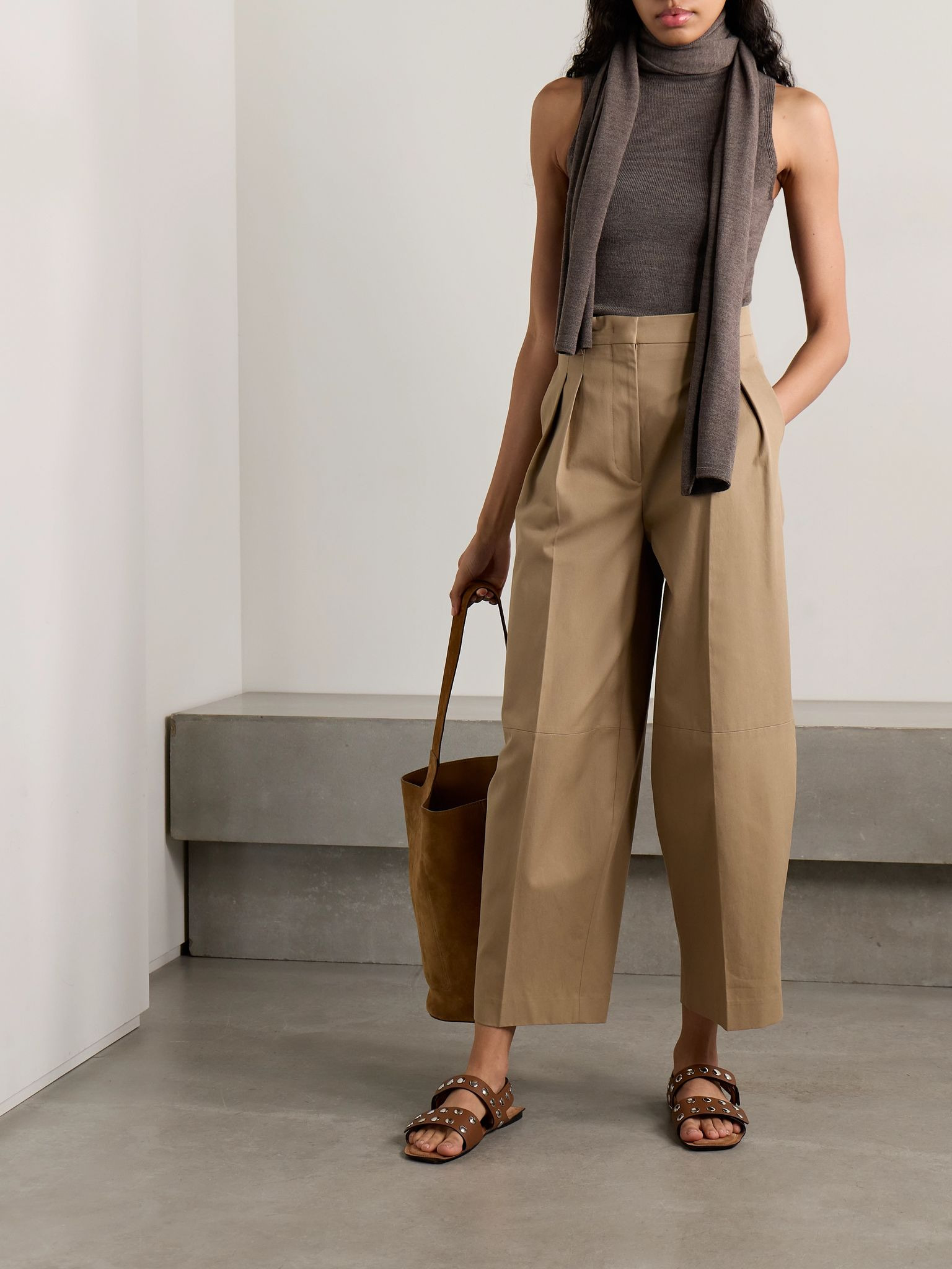 Canal scarf-detailed wool turtleneck top Brown - 2