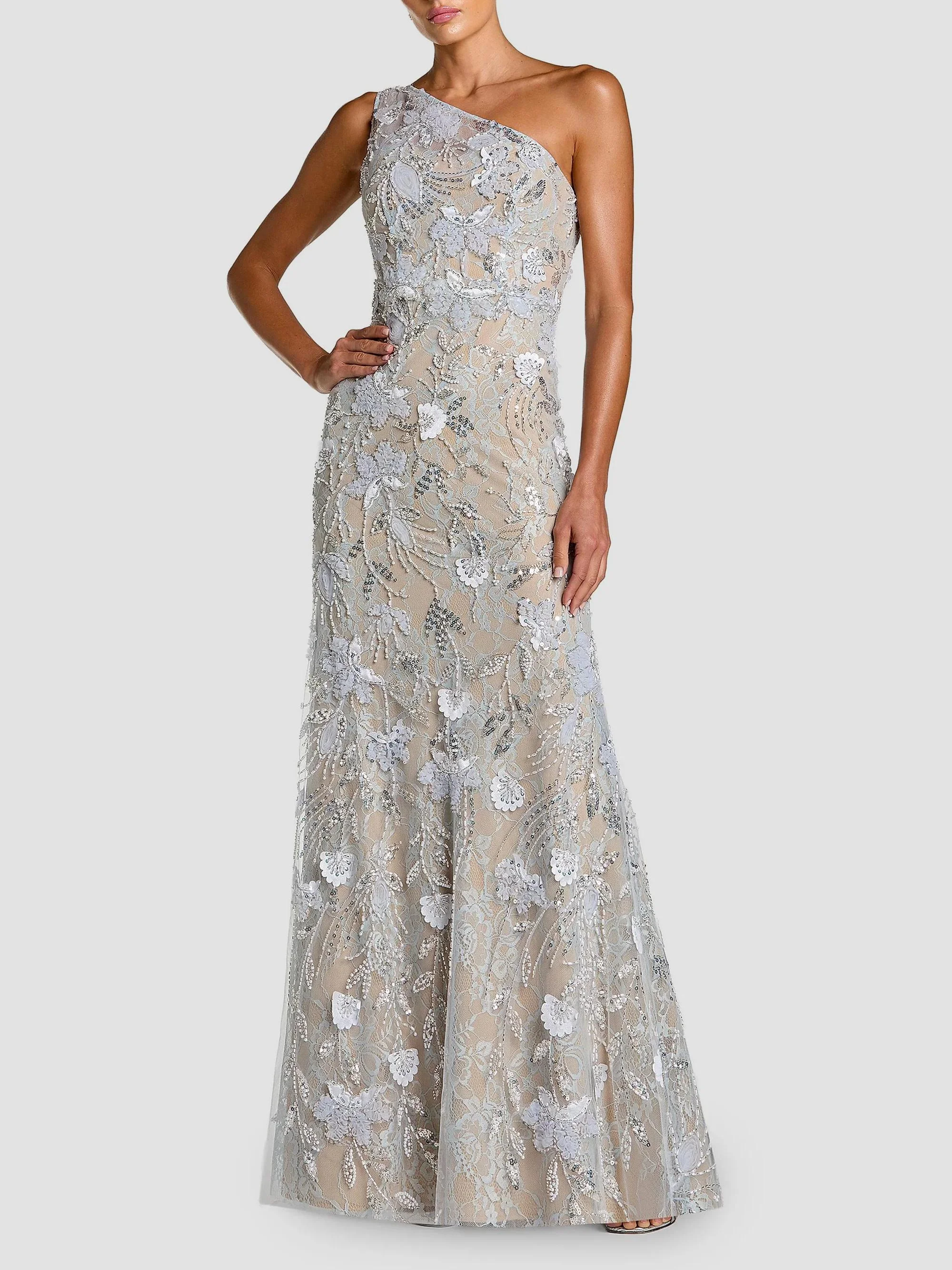 Women's One-Shoulder Neckline Trumpet Gown - Powder Blue - 1
