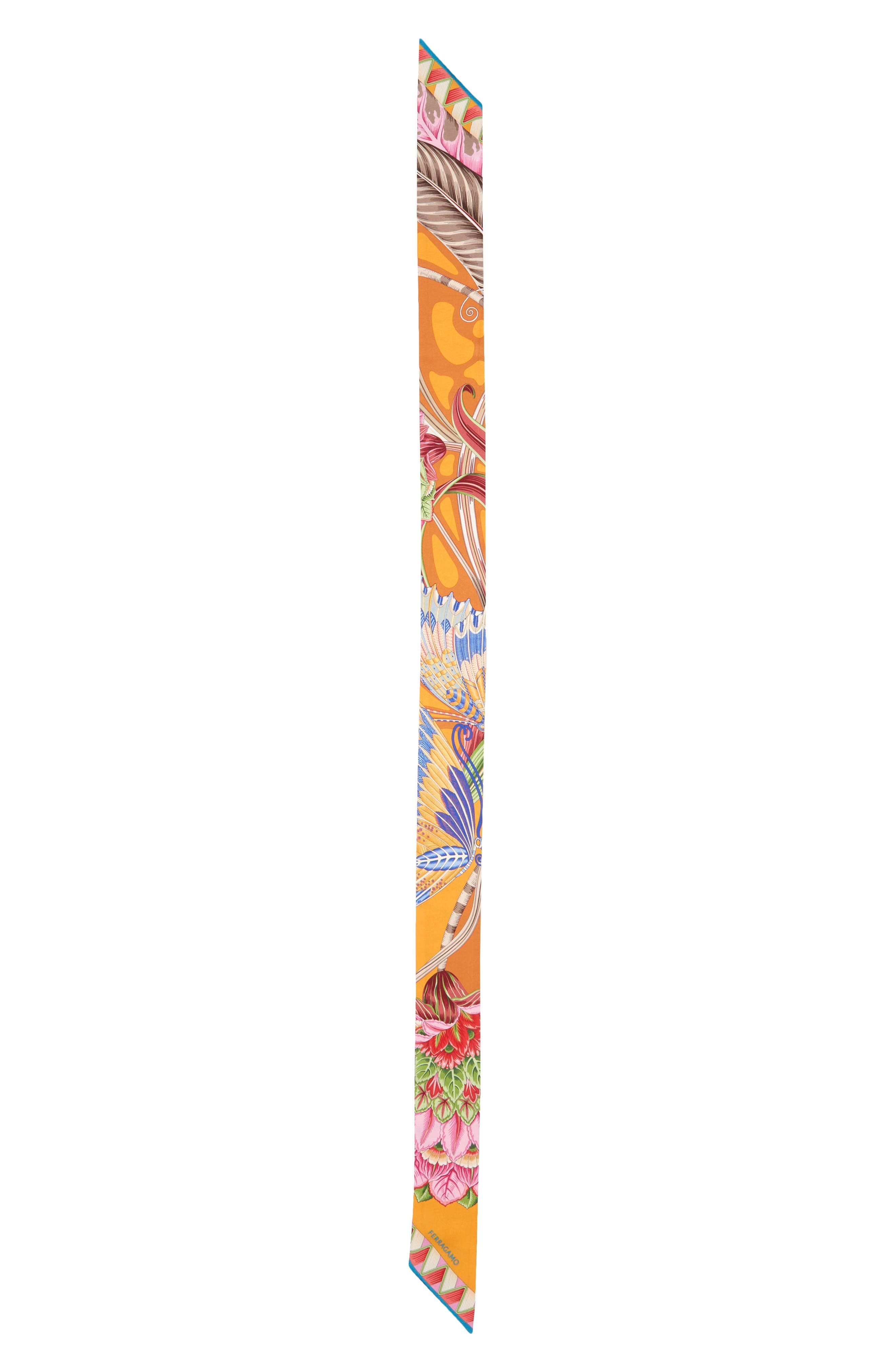 FERRAGAMO Giada Print Silk Skinny Scarf in Arancio/Rust at Nordstrom - 1