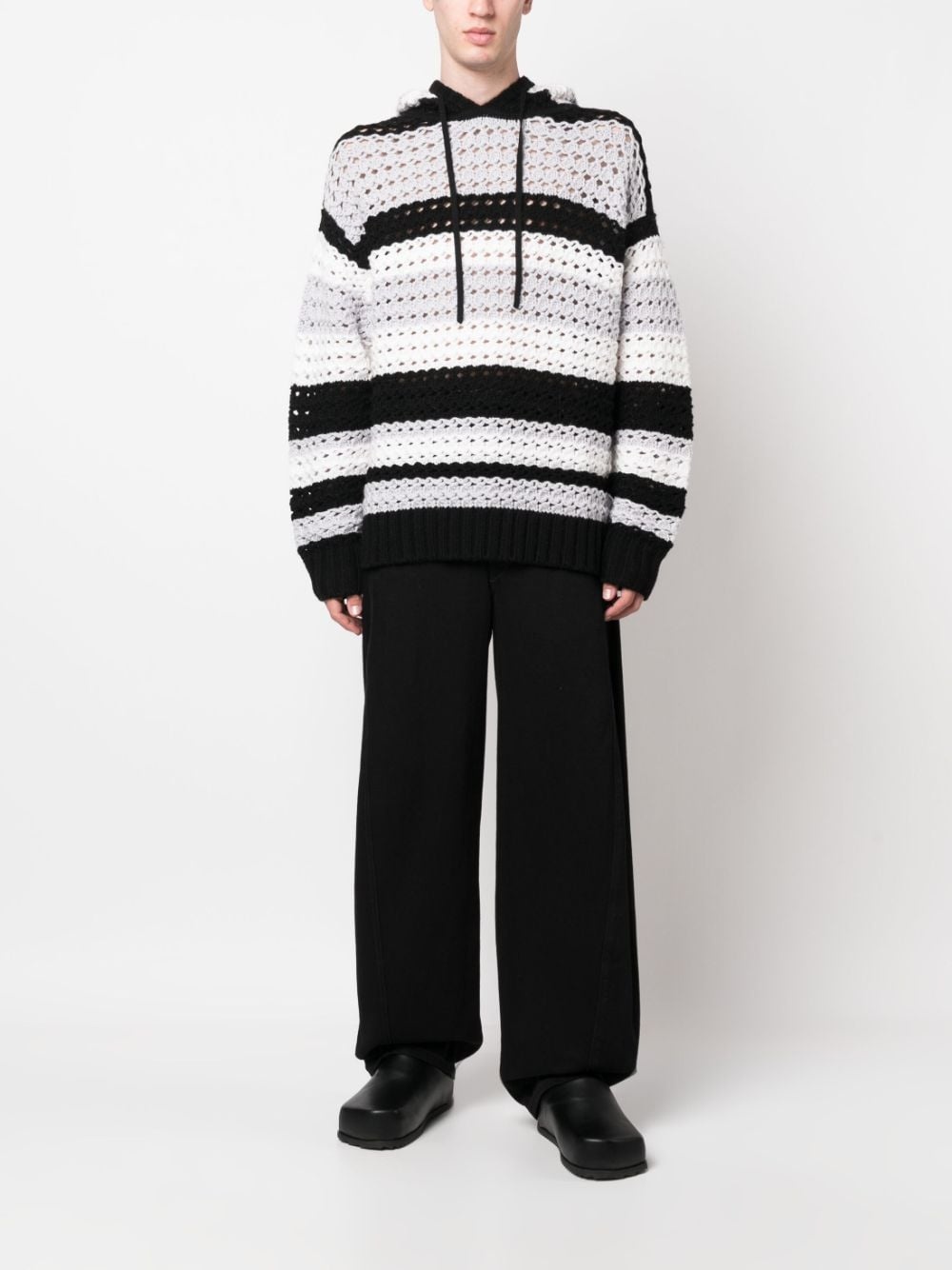 stripe-pattern hooded wool jumper - 2