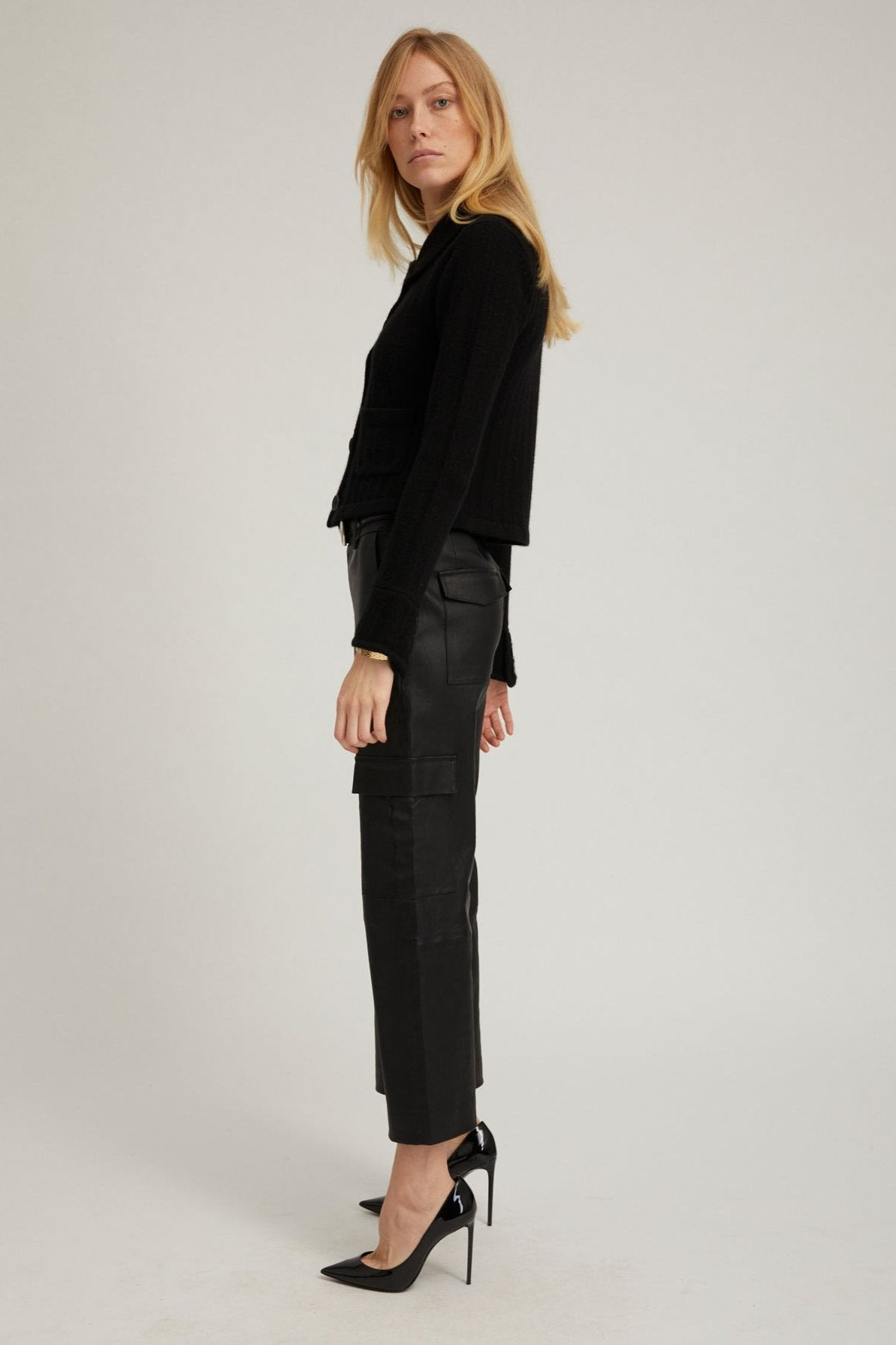 BLACK CASHMERE COLLARED CARDIGAN - 7