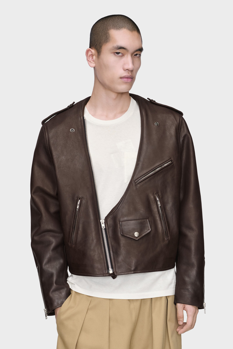 Folded Collar Leather Biker Jacket 5