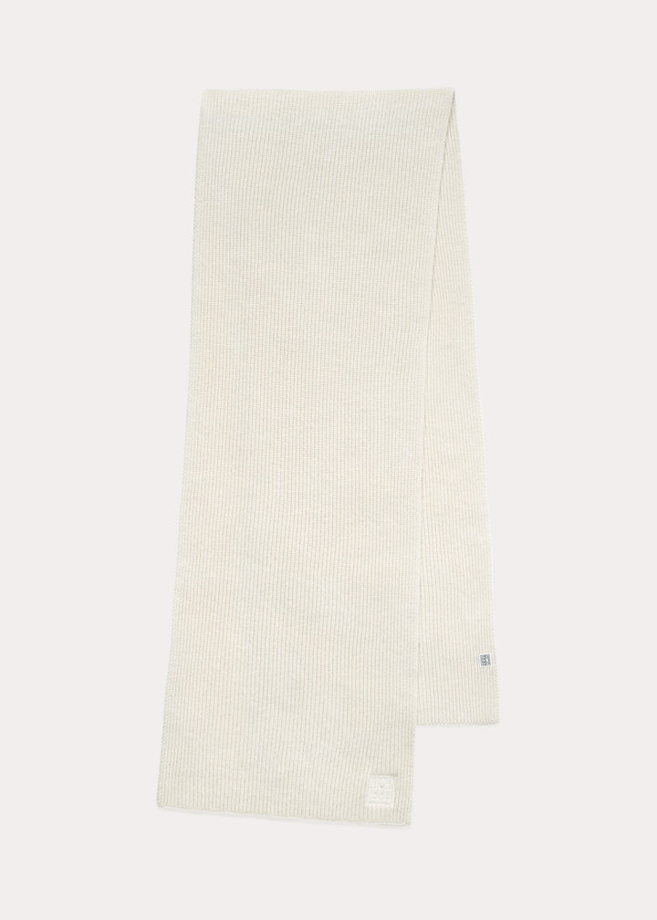 Embroidered monogram wool cashmere scarf macadamia - 1