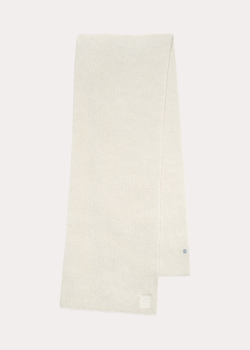 Embroidered monogram wool cashmere scarf macadamia 1