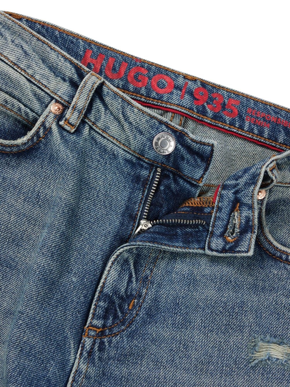 logo-patch cotton tapered jeans - 6