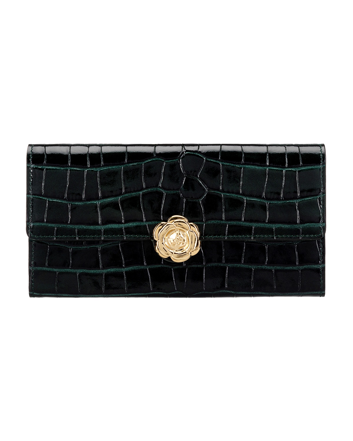 GREEN CROC-EMBOSSED CONTINENTAL WALLET - 1