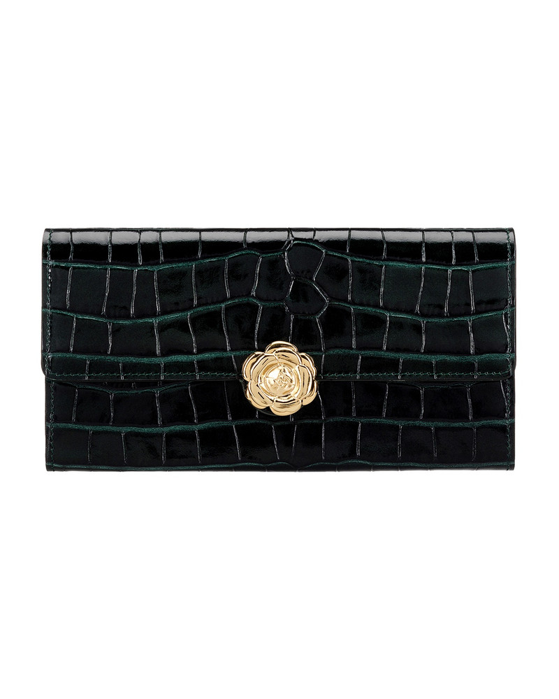 GREEN CROC-EMBOSSED CONTINENTAL WALLET 1