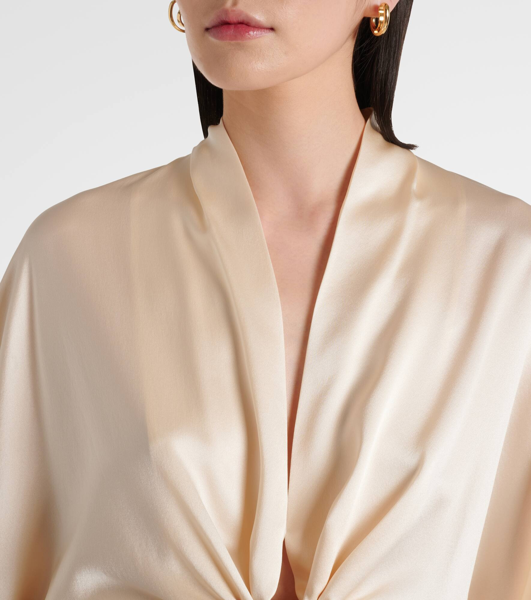 Cropped silk satin wrap blouse - 4