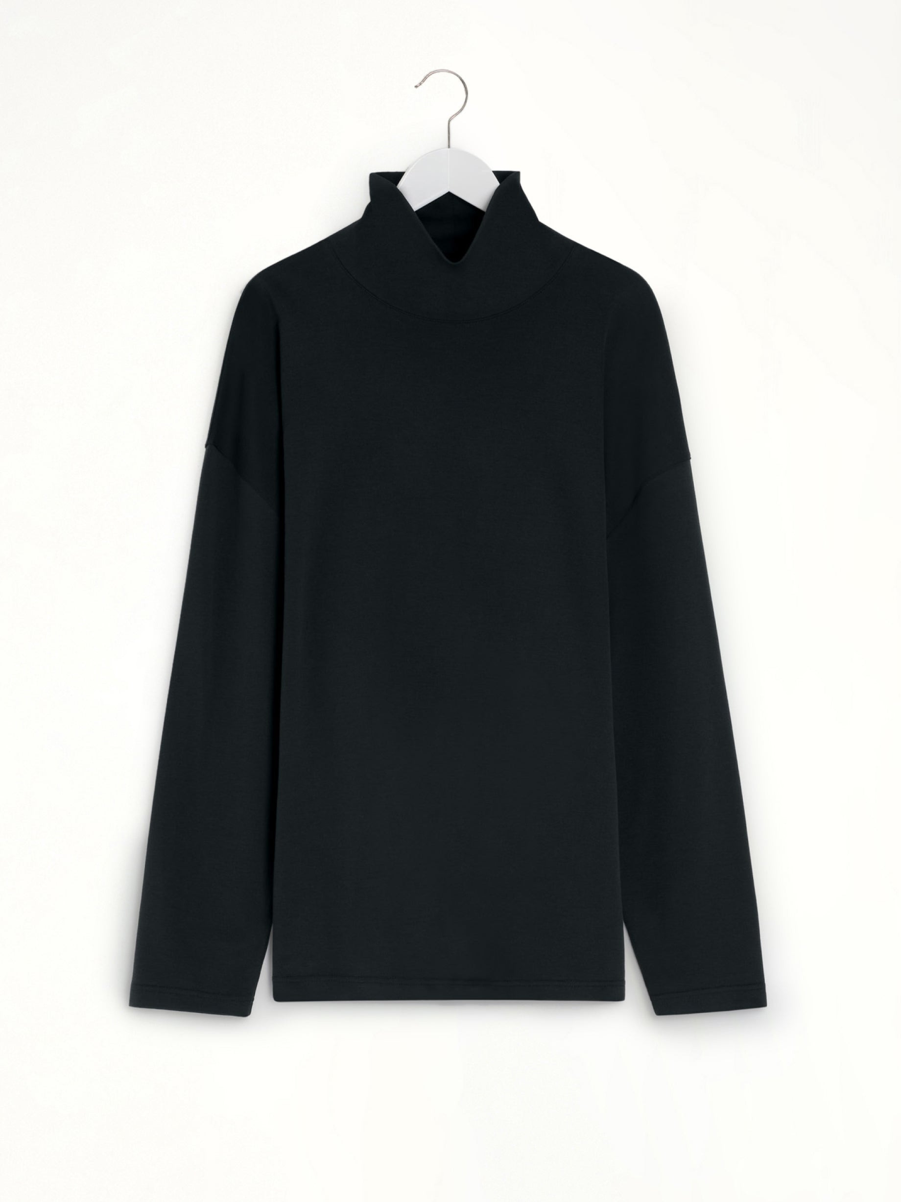 Relaxed Mock Neck T-Shirt in Black - 2
