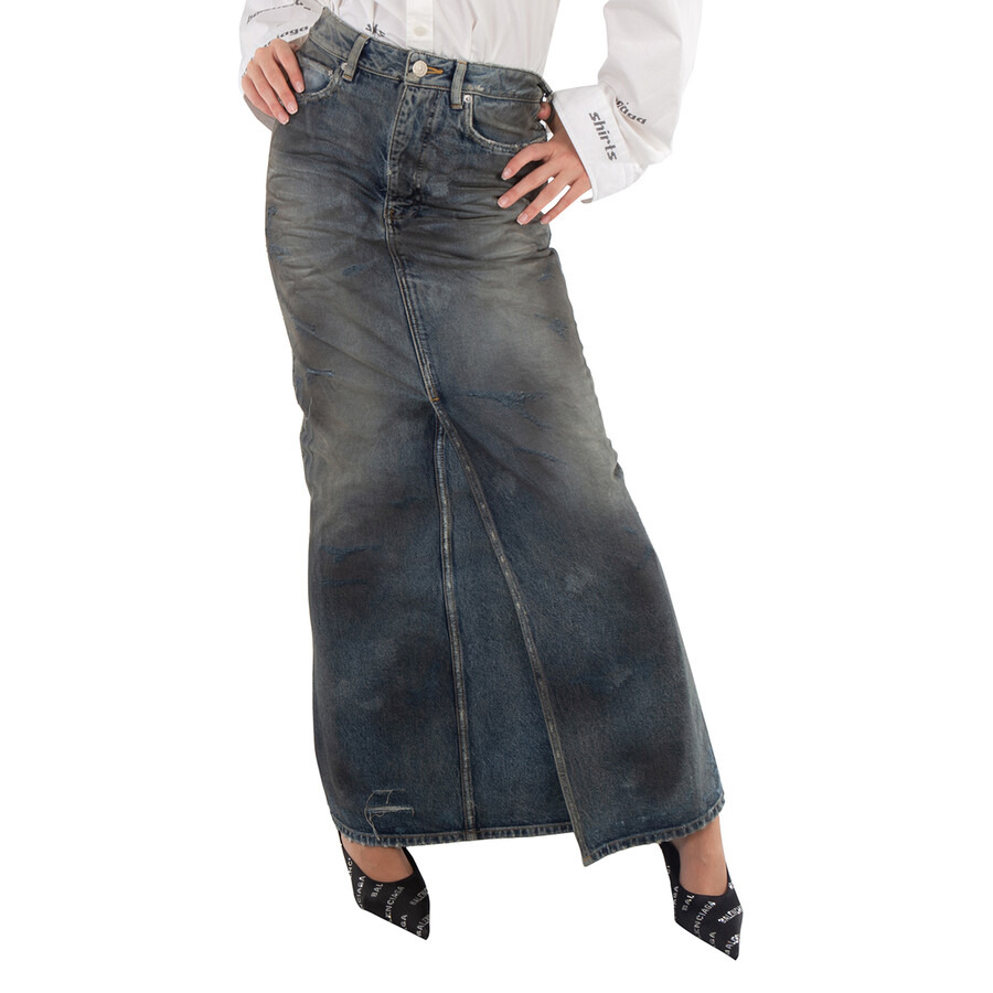 Balenciaga Faded Maxi Denim Skirt In Dirty Pale Blue - 3