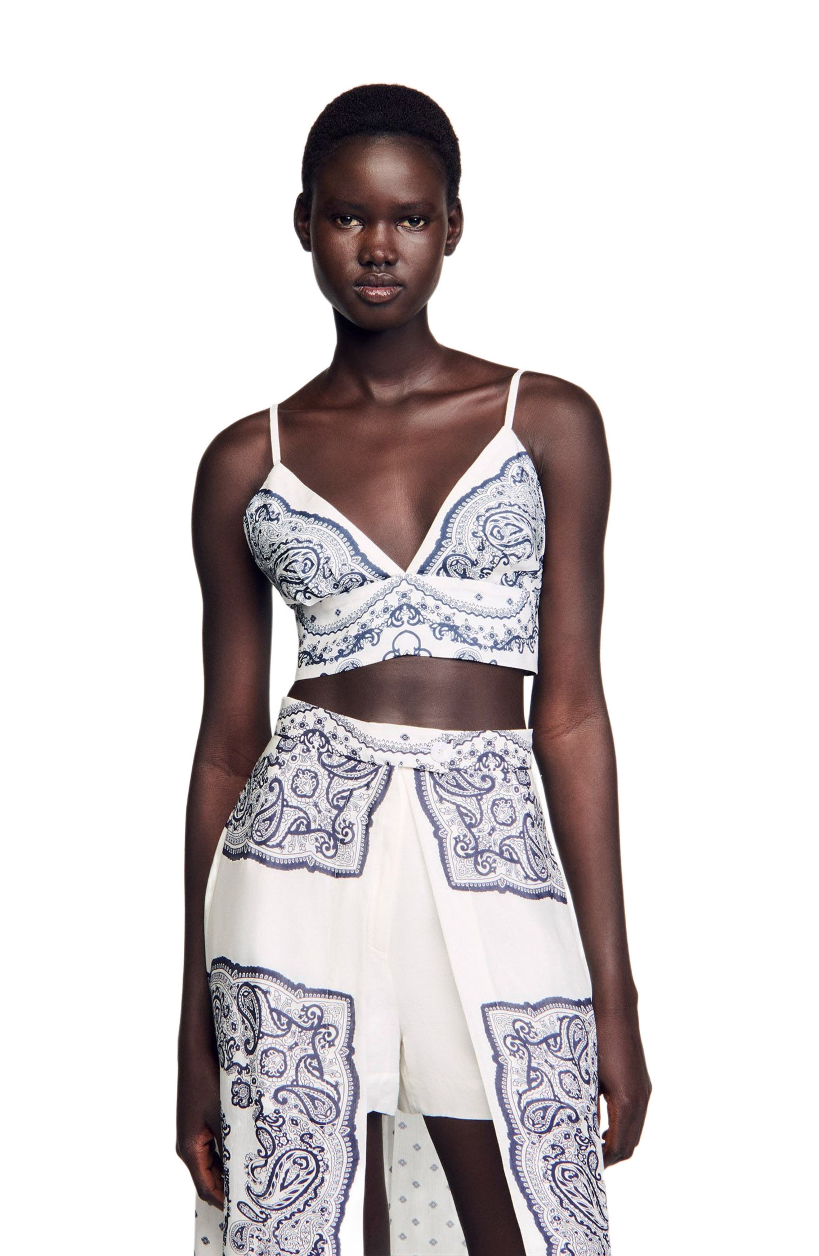 SANDRO Bandana print crop top in White /Blue at Nordstrom - 4