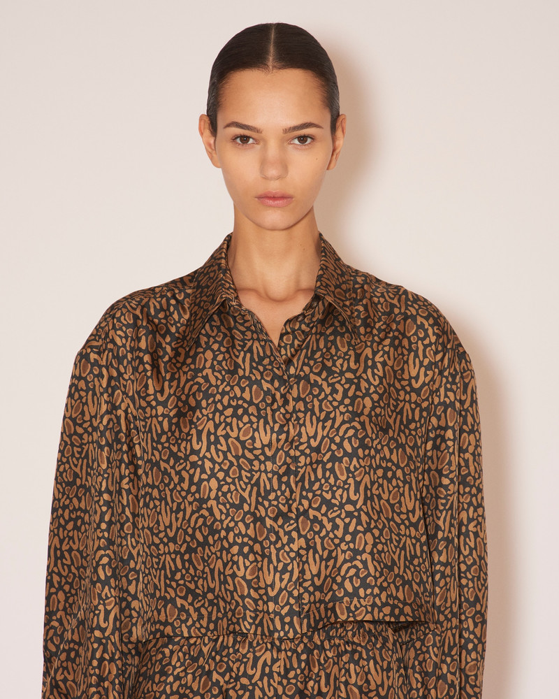 MOREEN - Twill silk point-collar jacket - Brown Ocelot 6