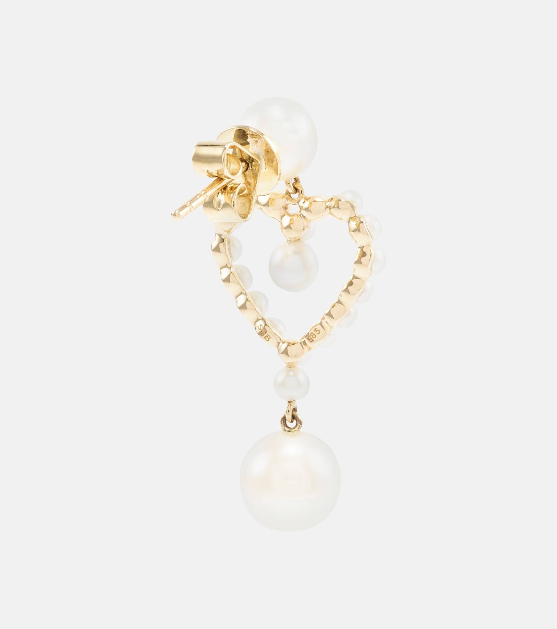 Pearl Heart 14kt gold pendant earrings with pearls - 6