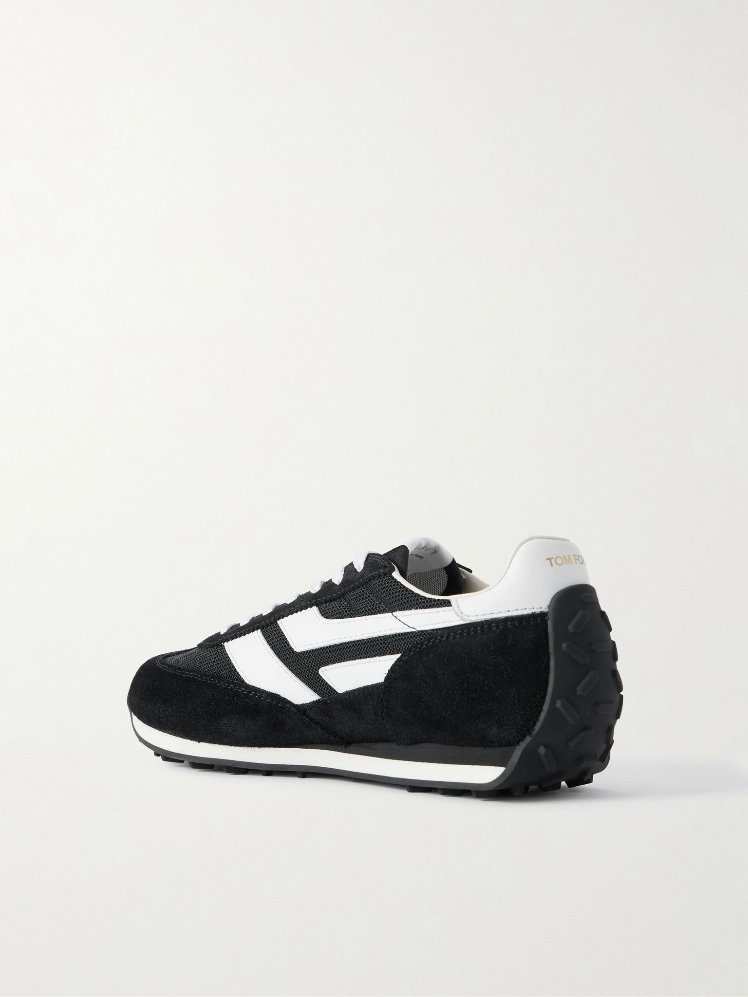 Mesh and Leather-Trimmed Suede Sneakers Black - 4