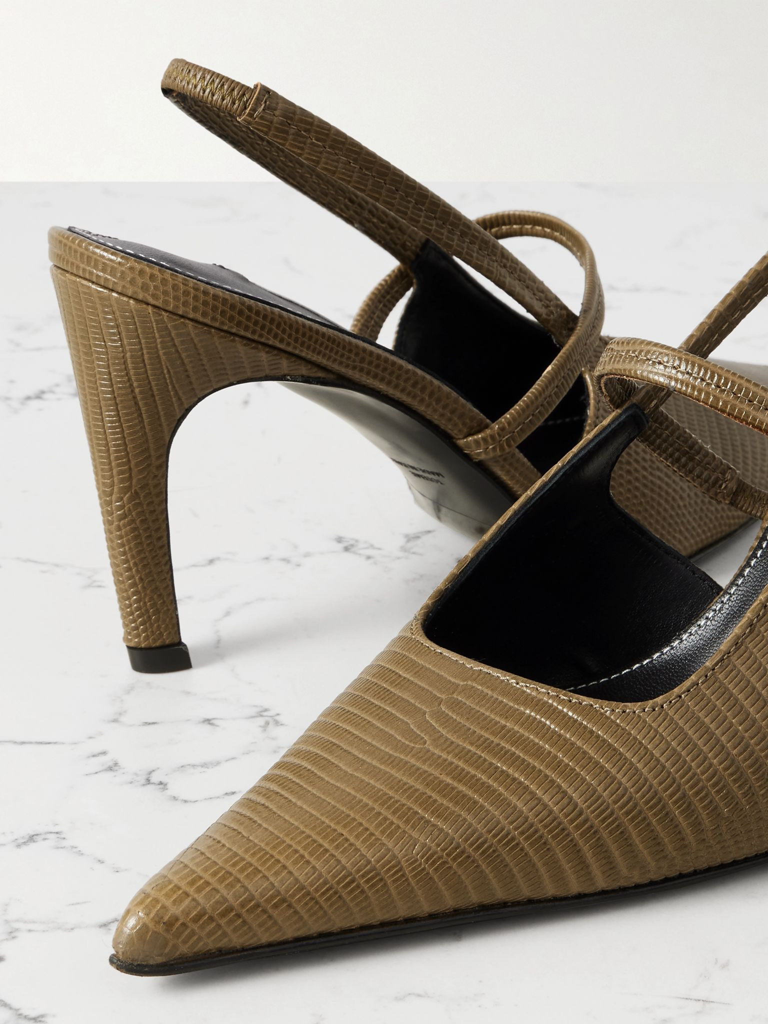 Lizard-effect leather slingback pumps Dark green - 4
