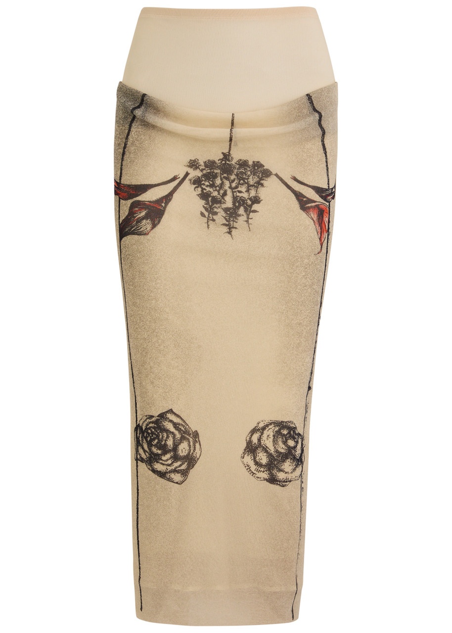 Jean Paul Gaultier Printed Sheer Stretch-tulle Midi Skirt - 1