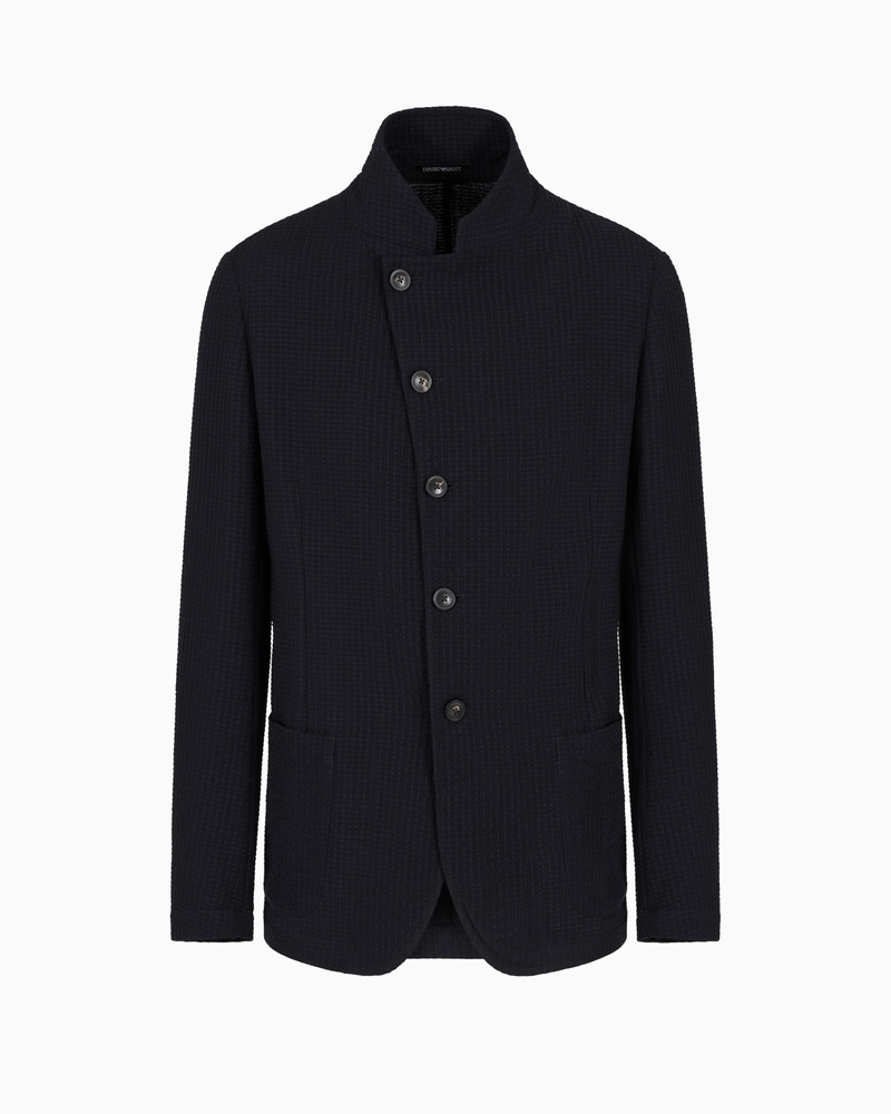 GURU-COLLAR JACKET WITH OFF-CENTRE FASTENING IN ARMURE VIRGIN WOOL 1