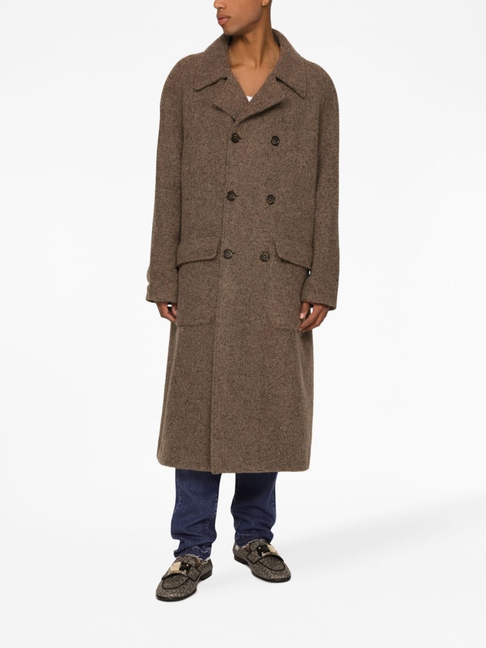 mélange-effect double-breasted coat - 3