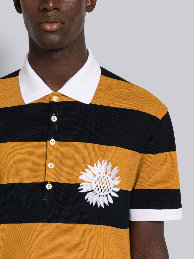 RUGBY STRIPE PIQUE FLOWER EMBROIDERY OVERSIZED POLO 5