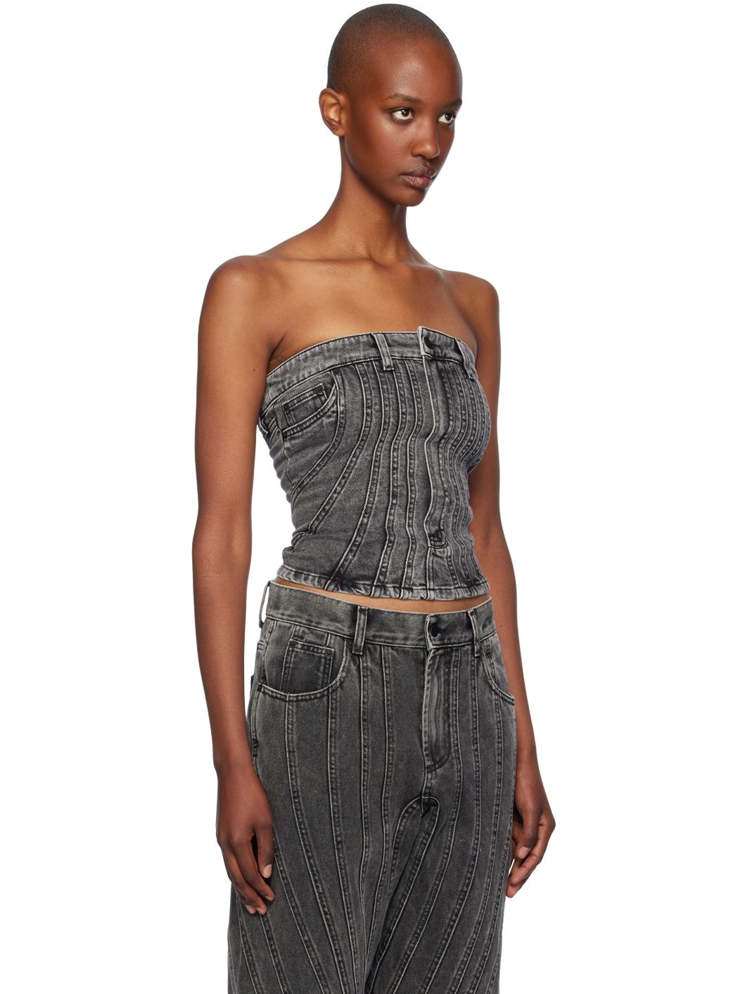 Gray Spiral Denim Bustier - 2