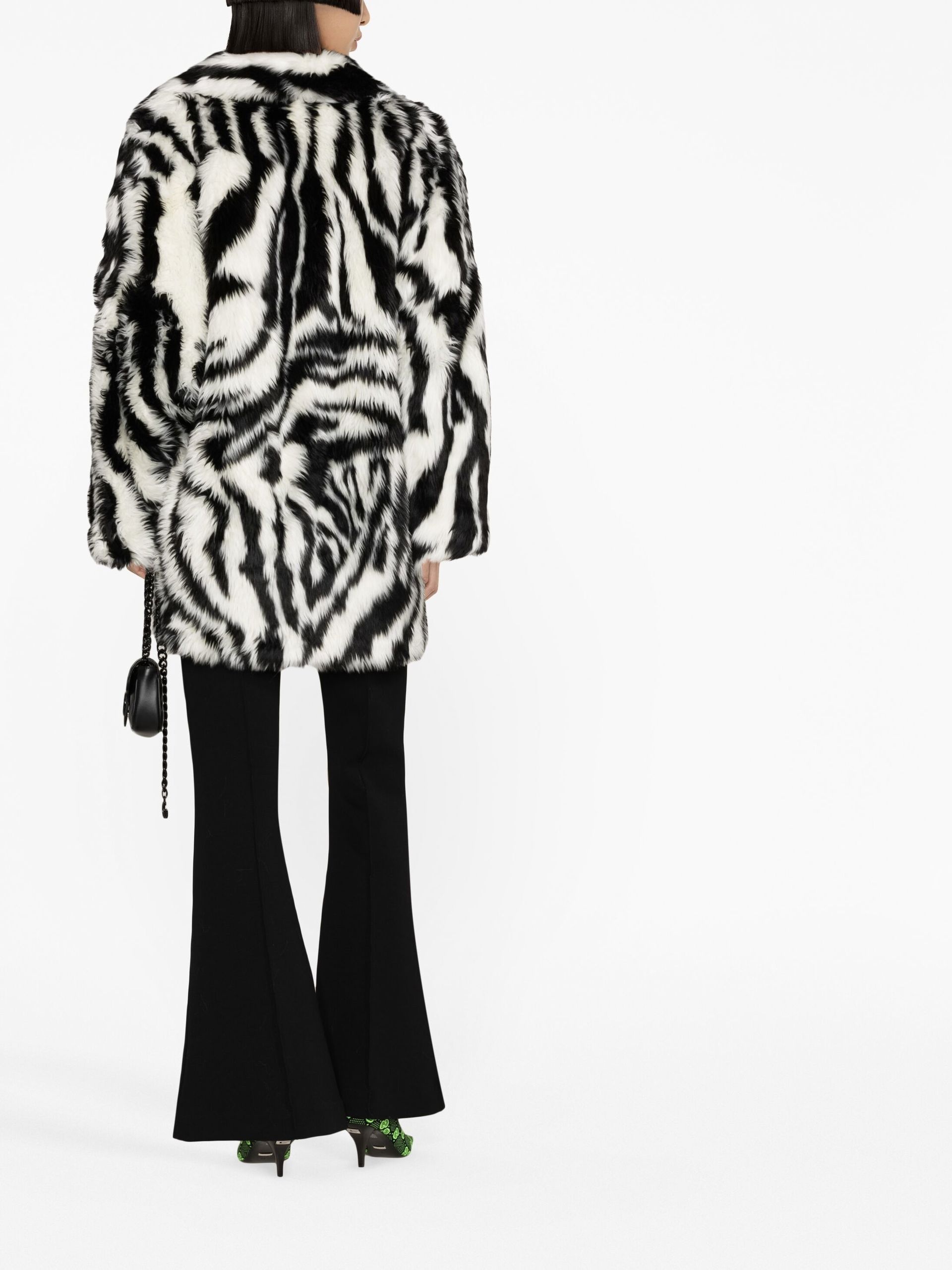 Black And White Zebra Print Faux Fur Coat - 3