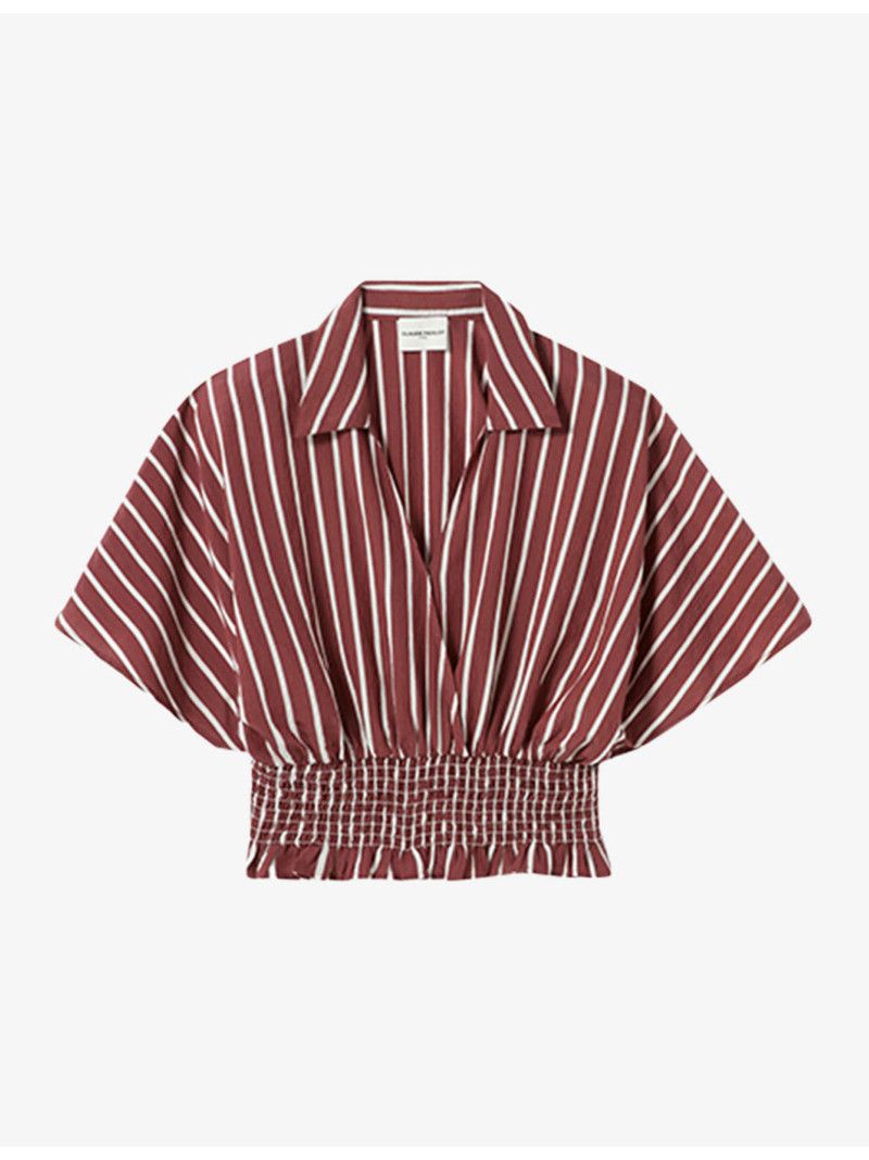 Striped Shirred-Waist Woven Top 1