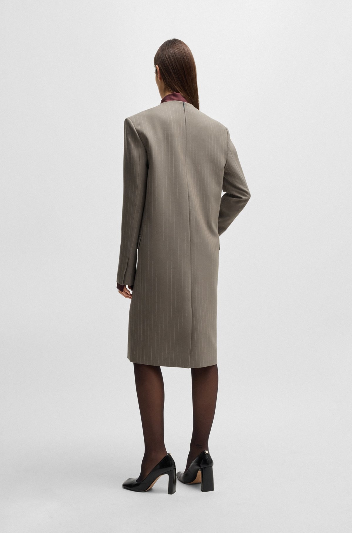 V-FRONT DRESS IN PINSTRIPE VIRGIN WOOL - 4