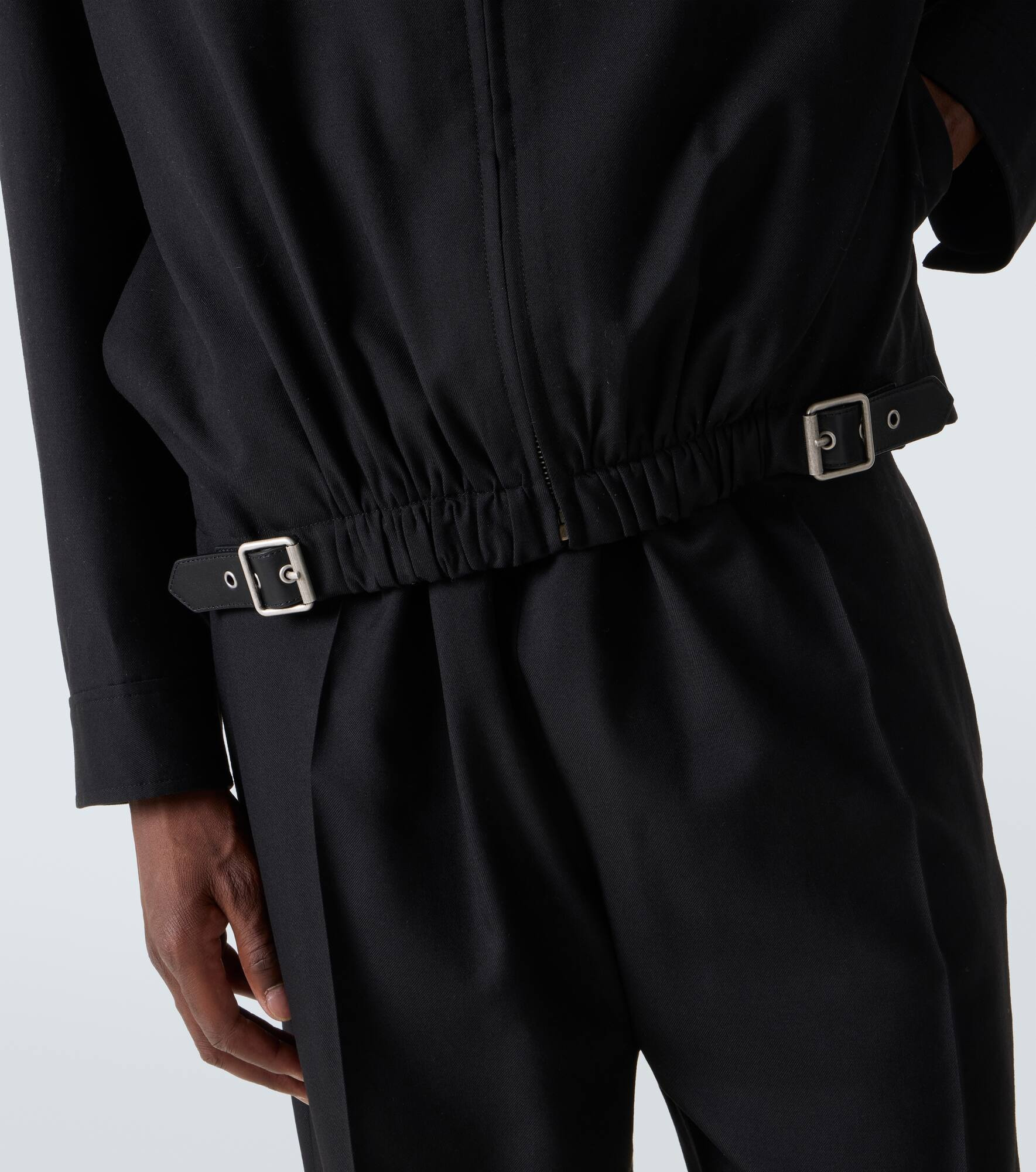 Belted leather-trimmed wool blouson - 7