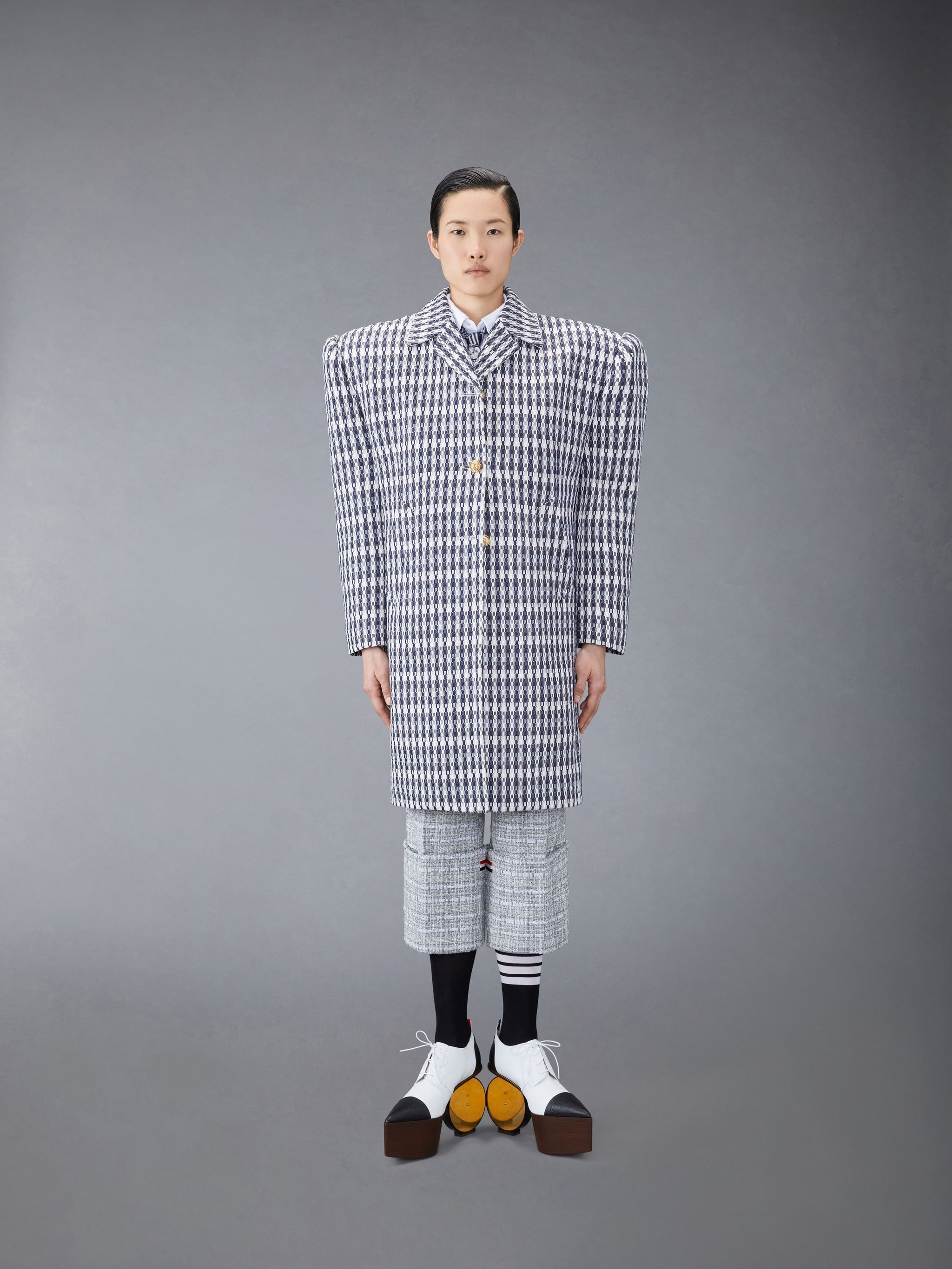 GROSGRAIN TWEED OVERSIZED BAL COLLAR OVERCOAT - 1