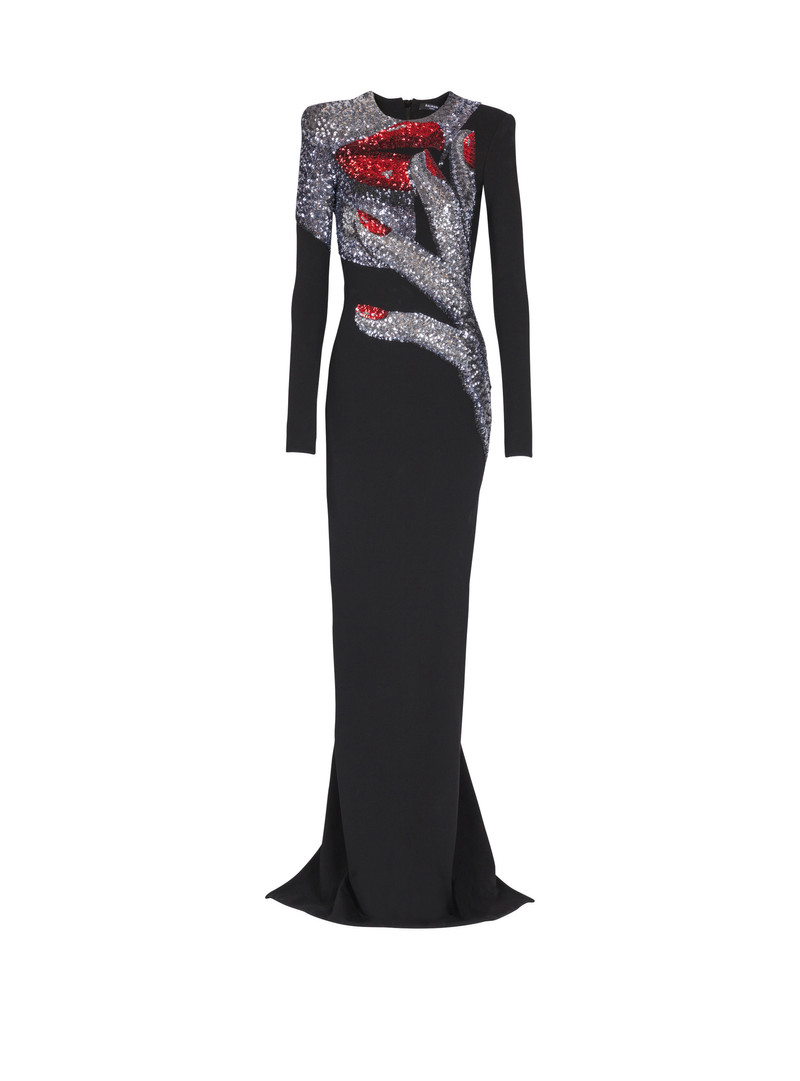 Long embroidered dress with Face motif 1