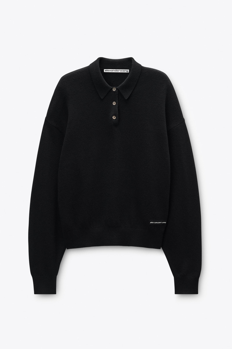 Black Wool-Blend Henley Pullover 1