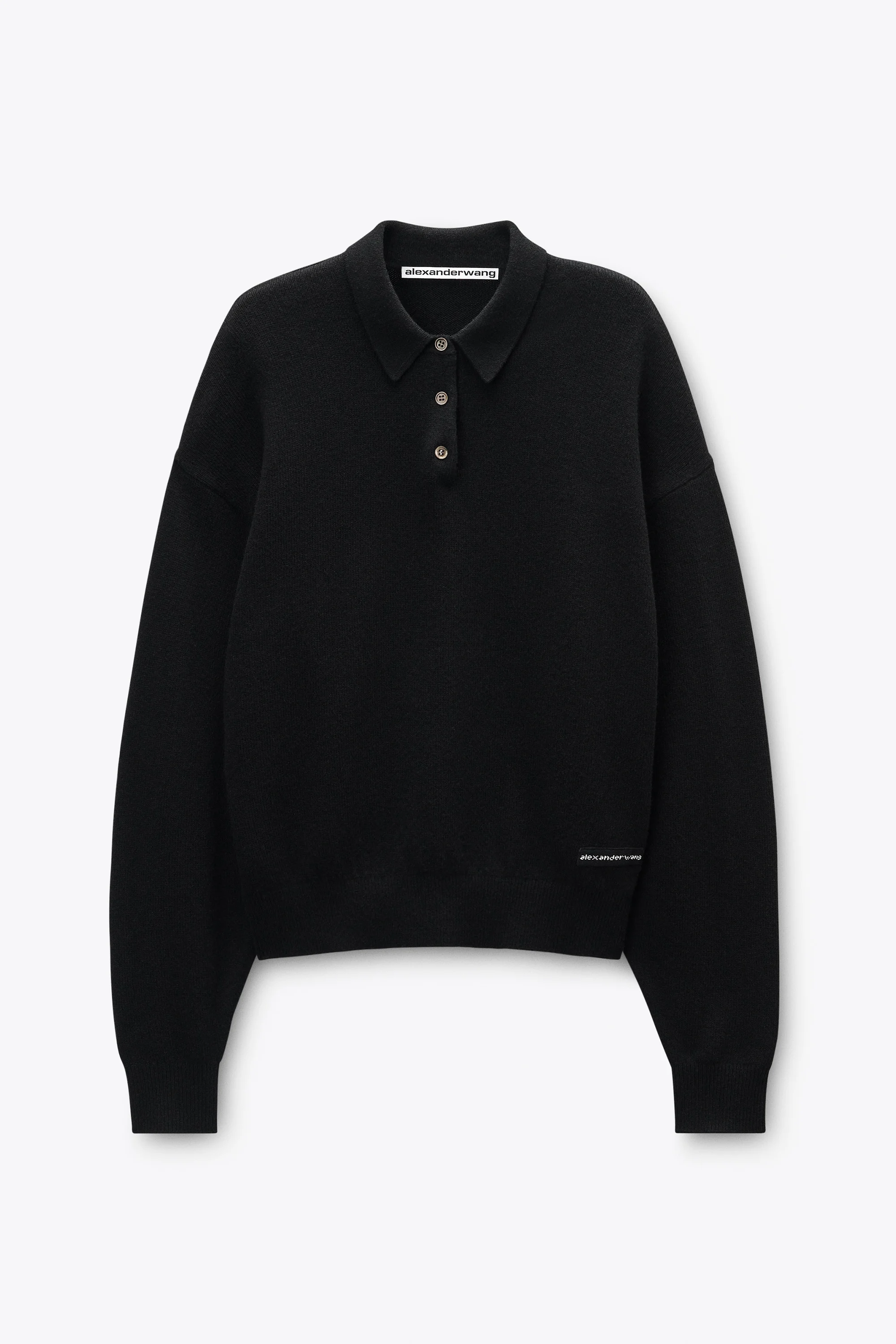 Black Wool-Blend Henley Pullover - 1